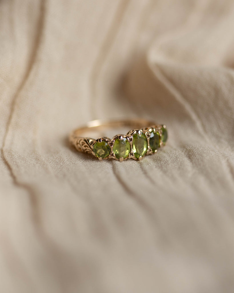 Angèle 1970 Vintage 9ct Gold Peridot Five Stone Ring
