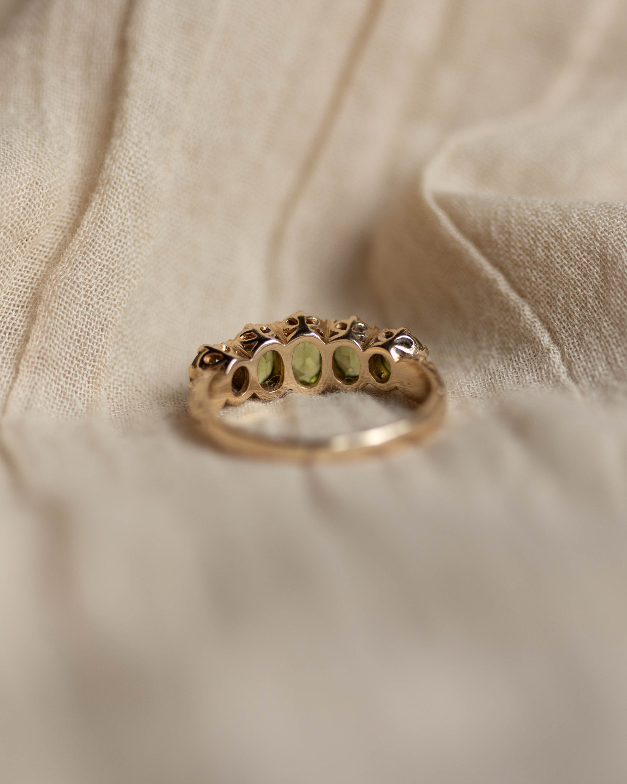 Angèle 1970 Vintage 9ct Gold Peridot Five Stone Ring