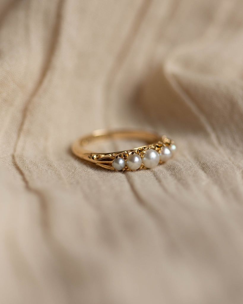 Gretchen 1907 Antique 18ct Gold Five Stone Pearl Ring