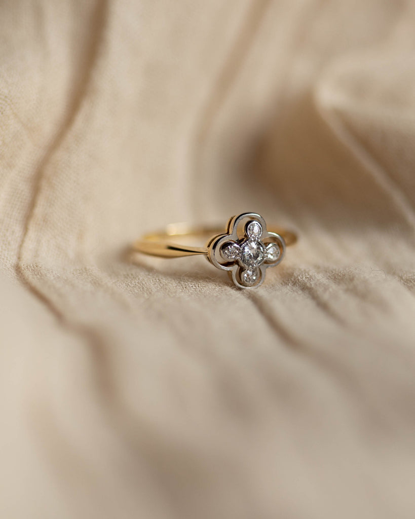 Filomena Antique Art Deco 18ct Gold Diamond Quatrefoil Ring