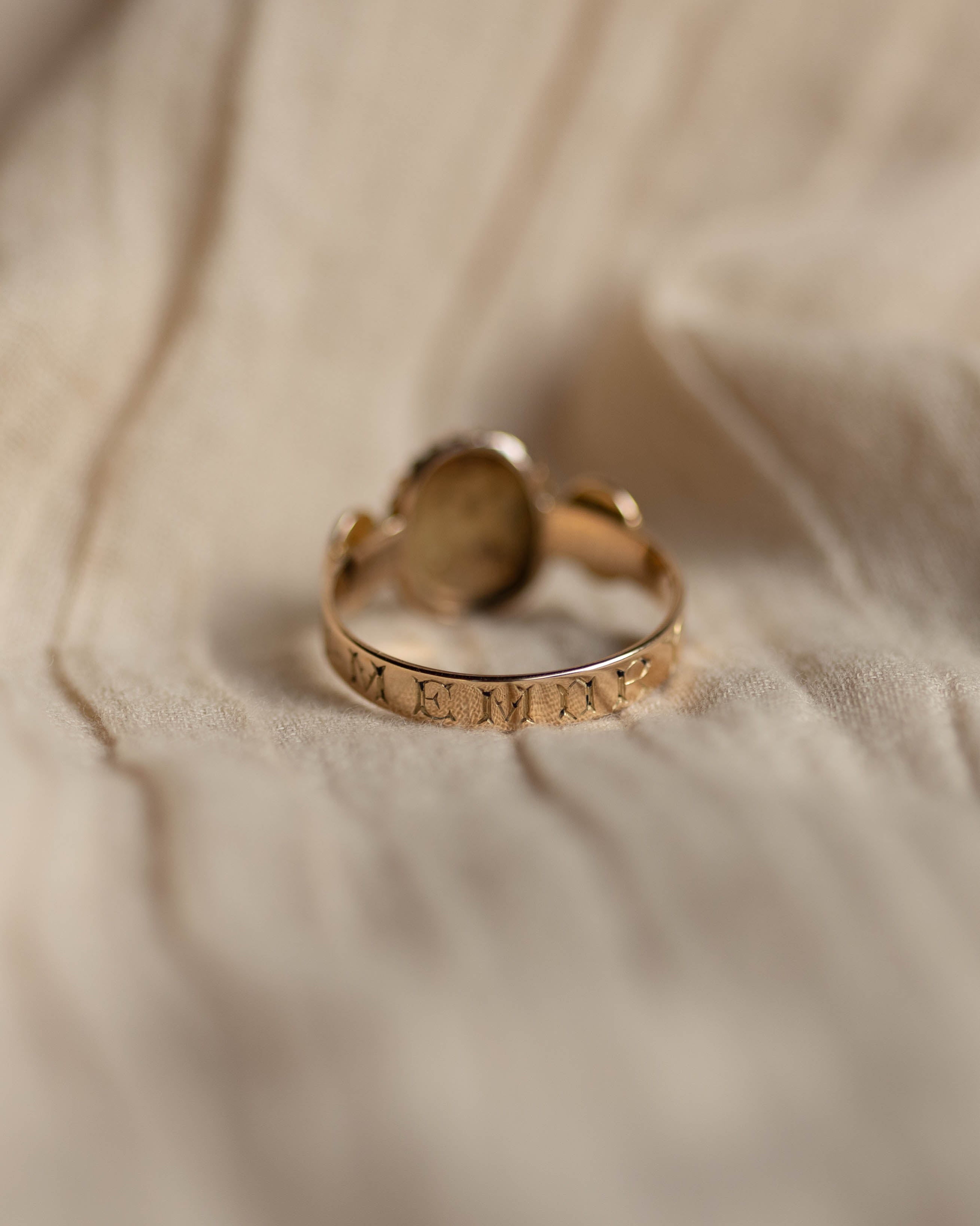 Ernestine Antique 15ct Gold Black Enamel, Pearl & Diamond Mourning Ring