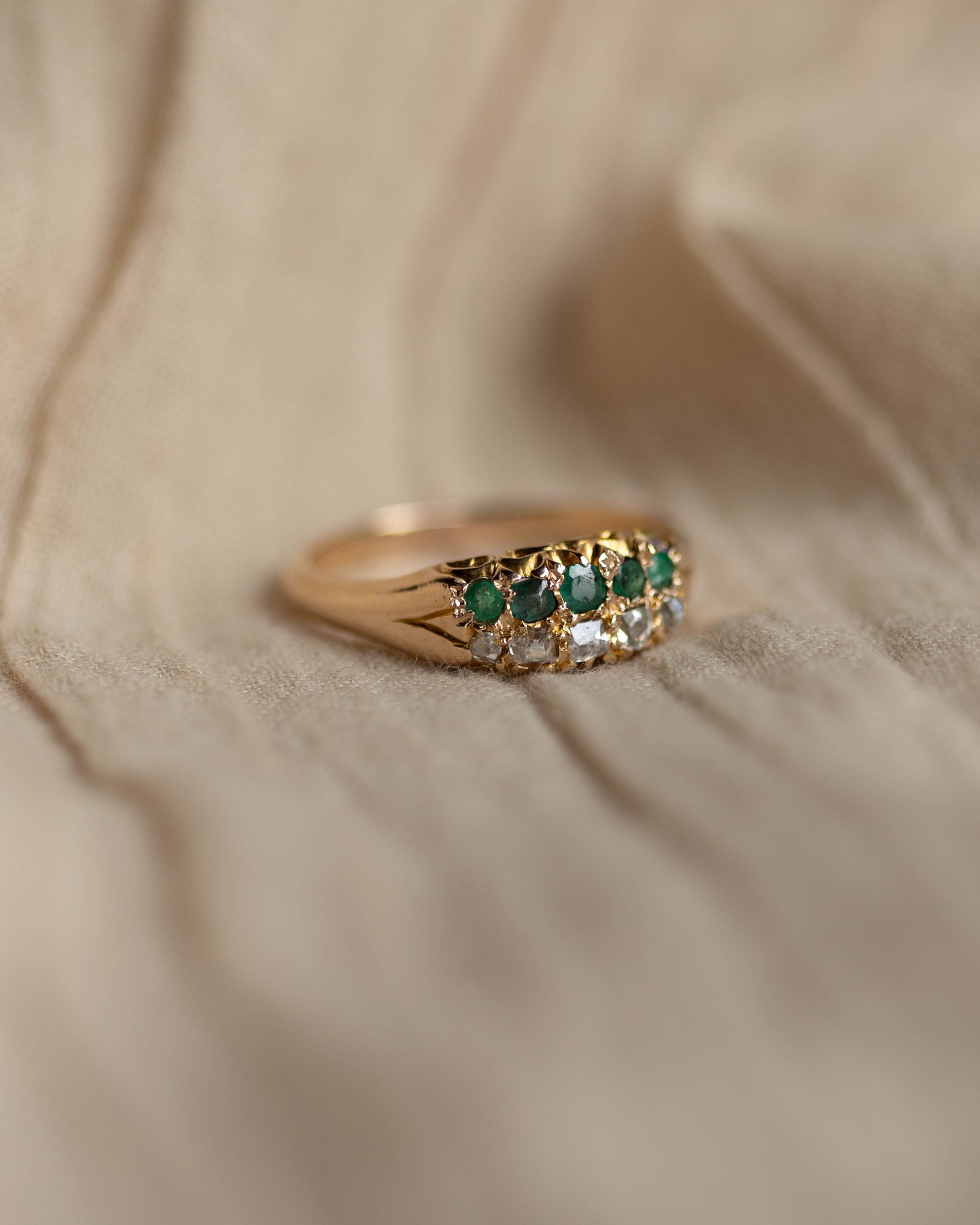 Ellen Antique 18ct Gold Emerald & Diamond Ten Stone Ring