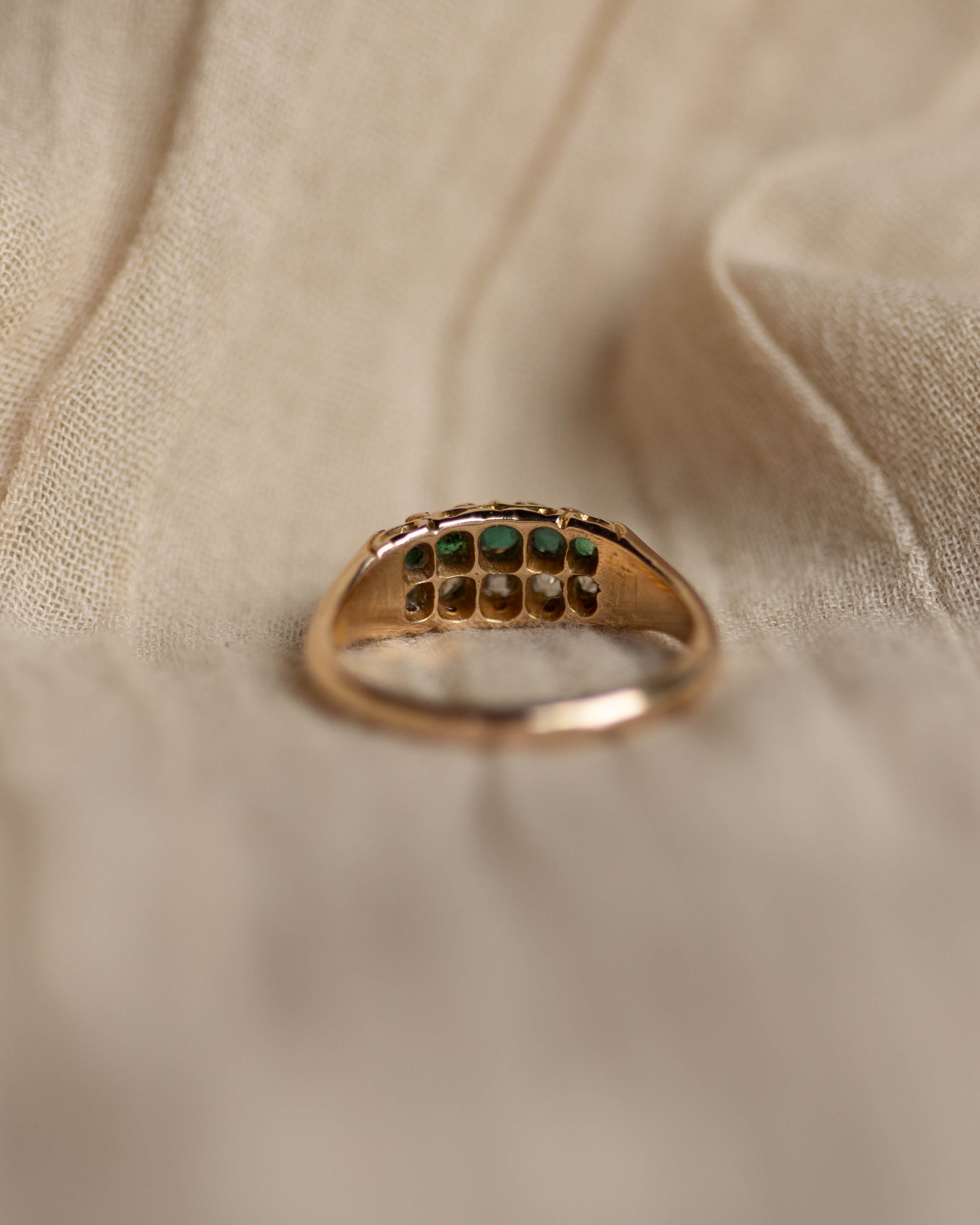 Ellen Antique 18ct Gold Emerald & Diamond Ten Stone Ring