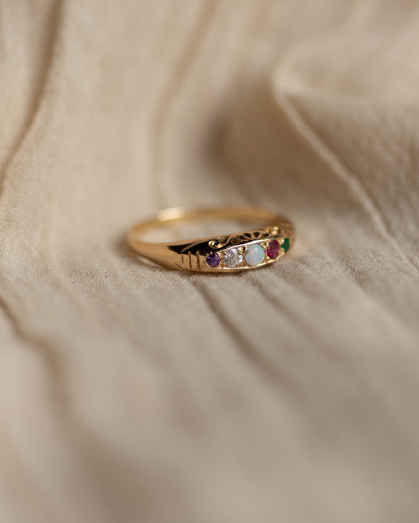 Olga Antique 18ct Gold Adore Acrostic Five Stone Ring