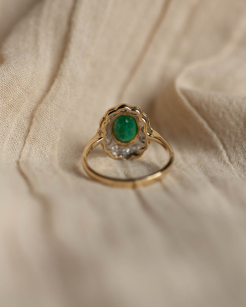 Norah Vintage 18ct Gold Emerald & Diamond Cluster Ring