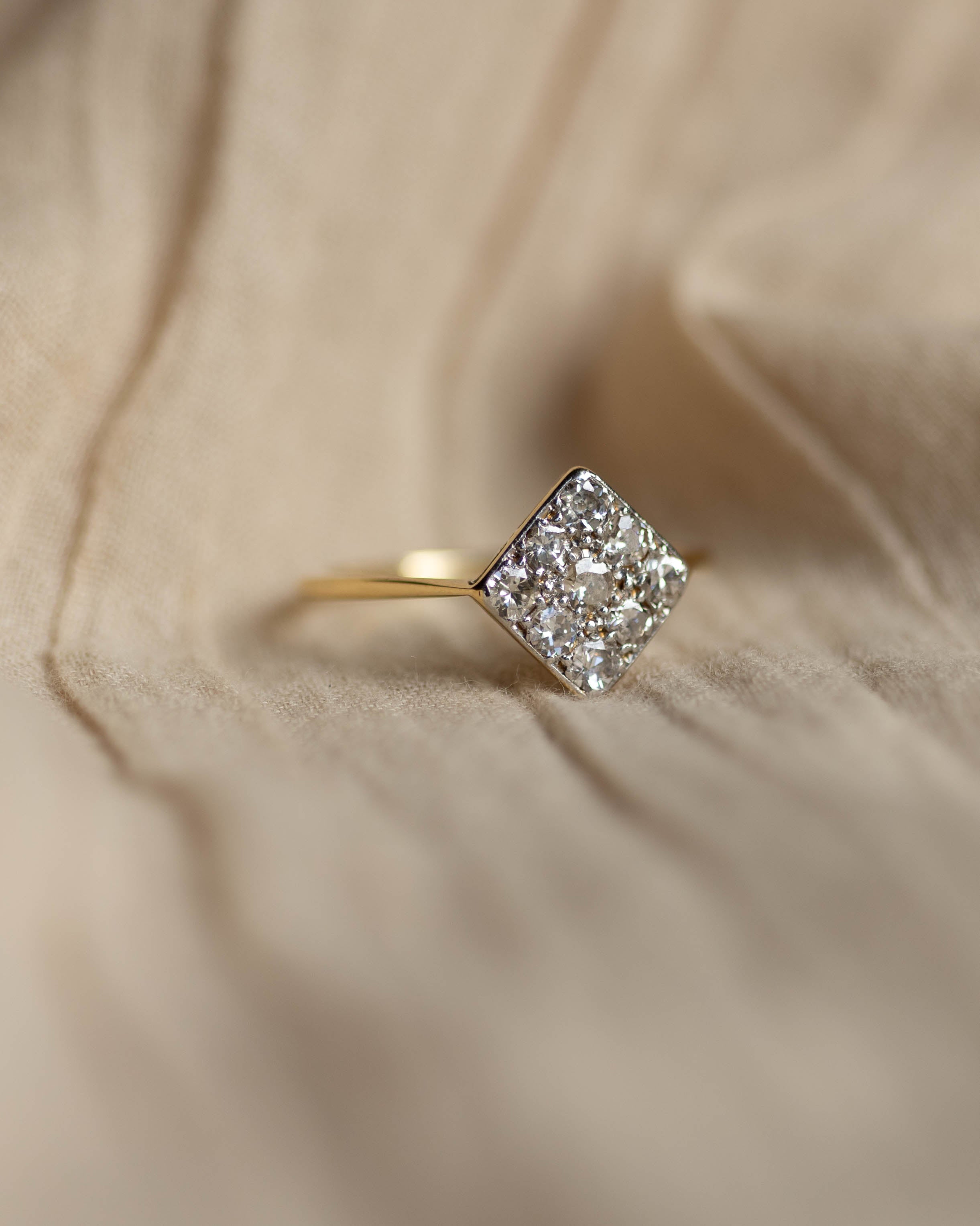Margareta Antique Art Deco 18ct Gold Diamond Square Cluster Ring