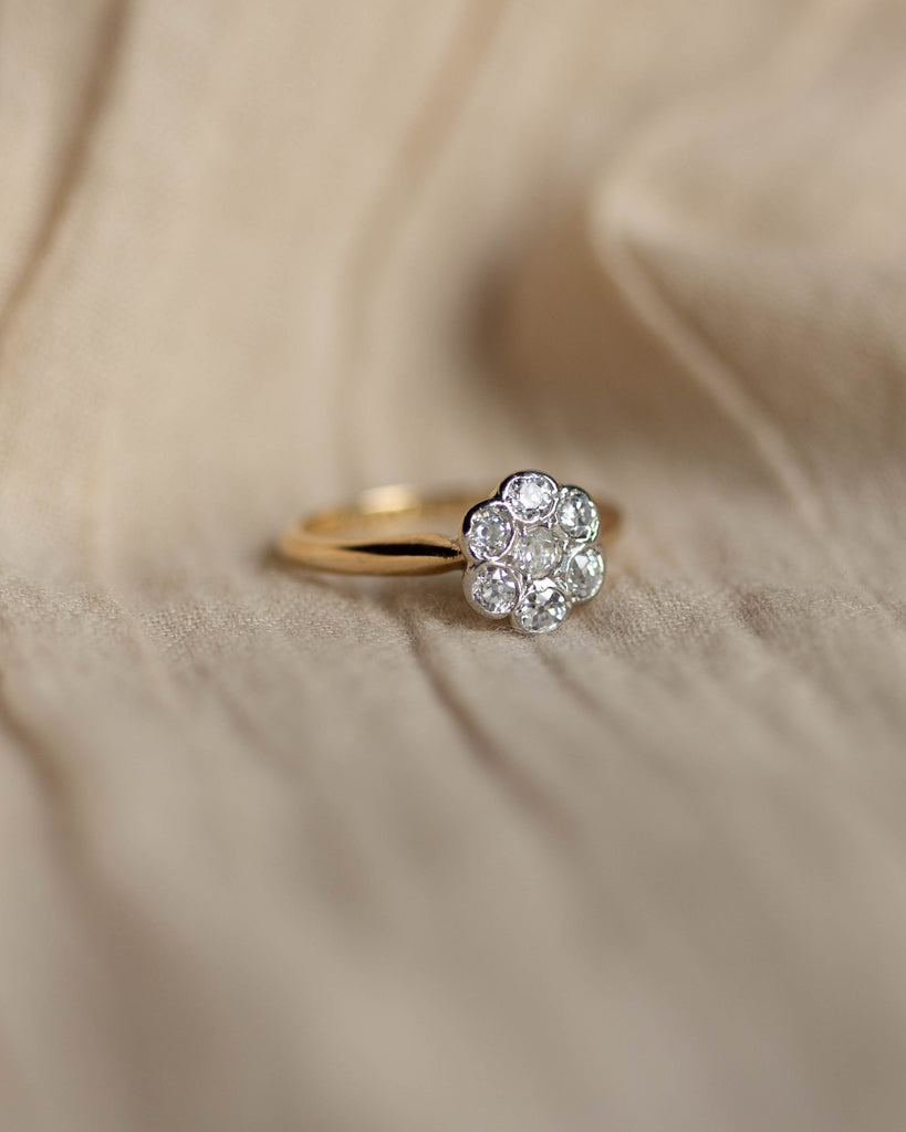 Editha Antique 18ct Gold Diamond Daisy Cluster Ring