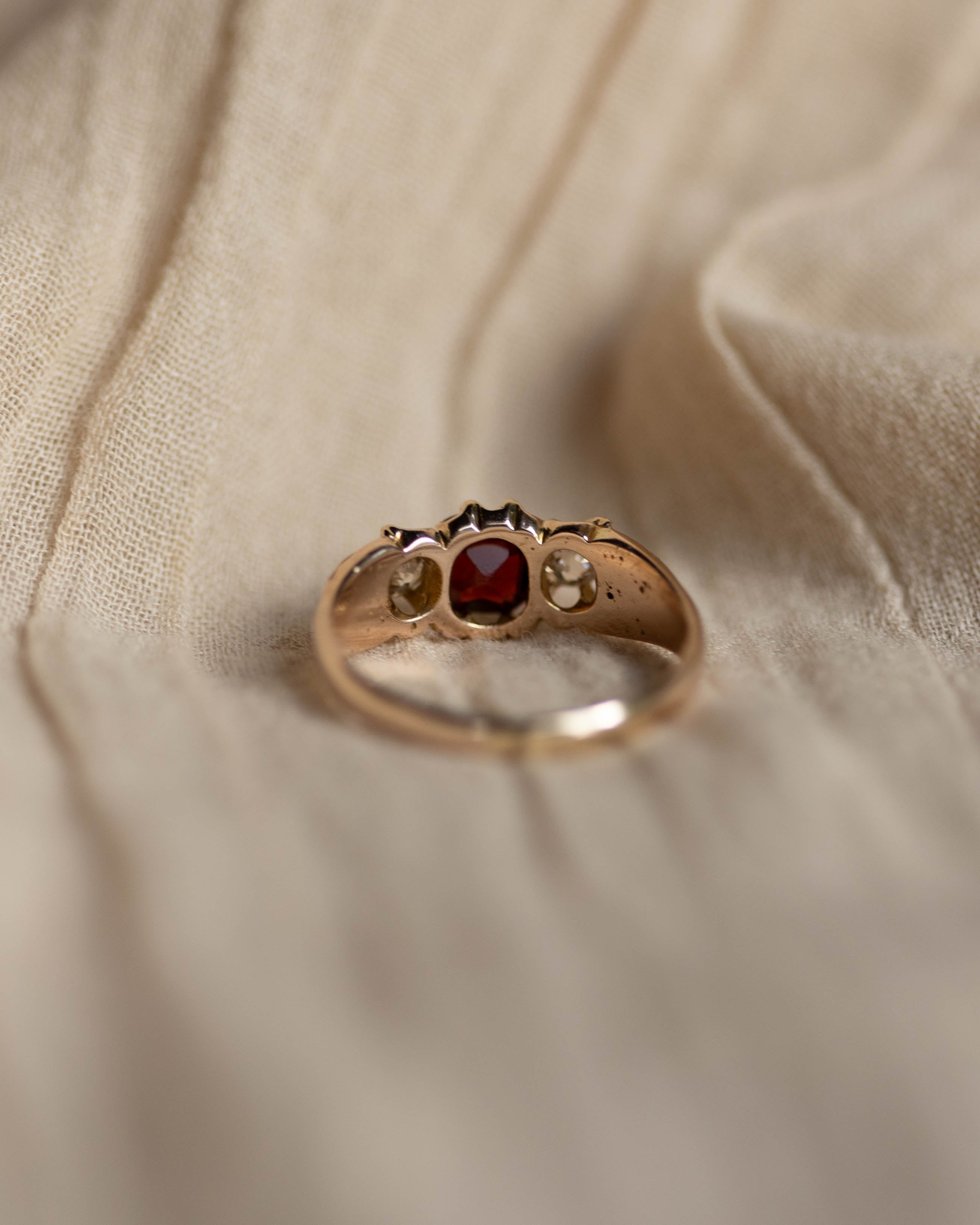 Catalina Antique 9ct Gold Garnet & Diamond Trilogy Ring