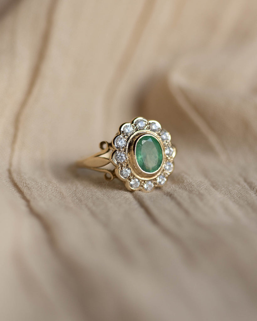 Thalia 1988 Vintage 9ct Gold Emerald & CZ Cluster Ring
