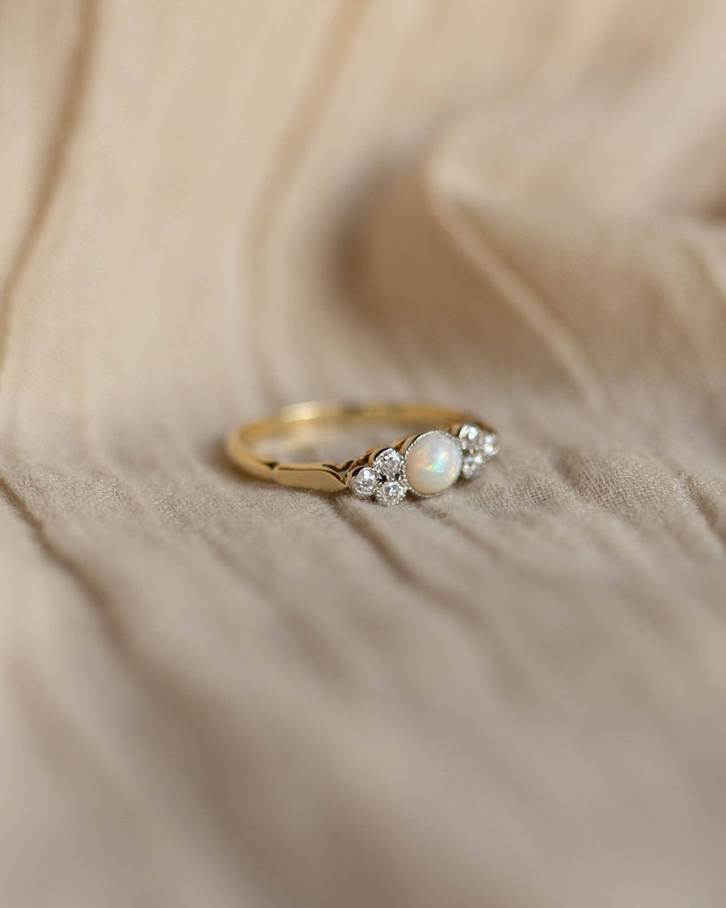 Henriette Antique 18ct Gold Opal & Diamond Seven Stone Ring