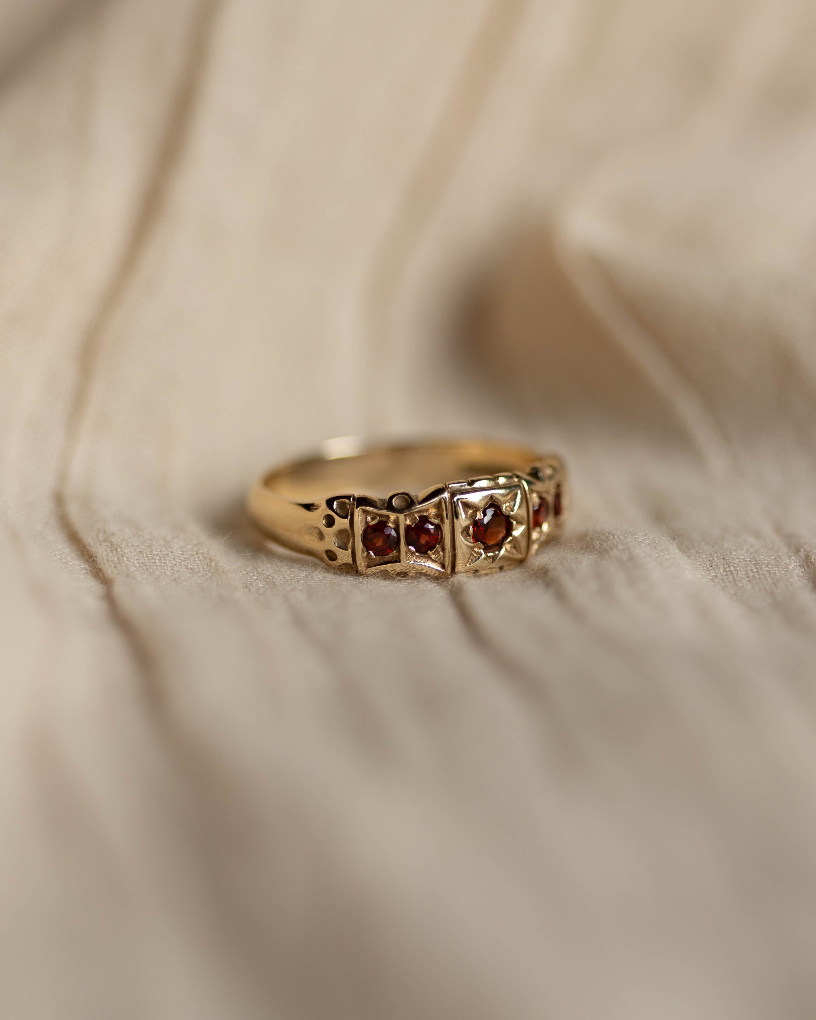 Denise Vintage 9ct Gold Garnet Five Stone Ring