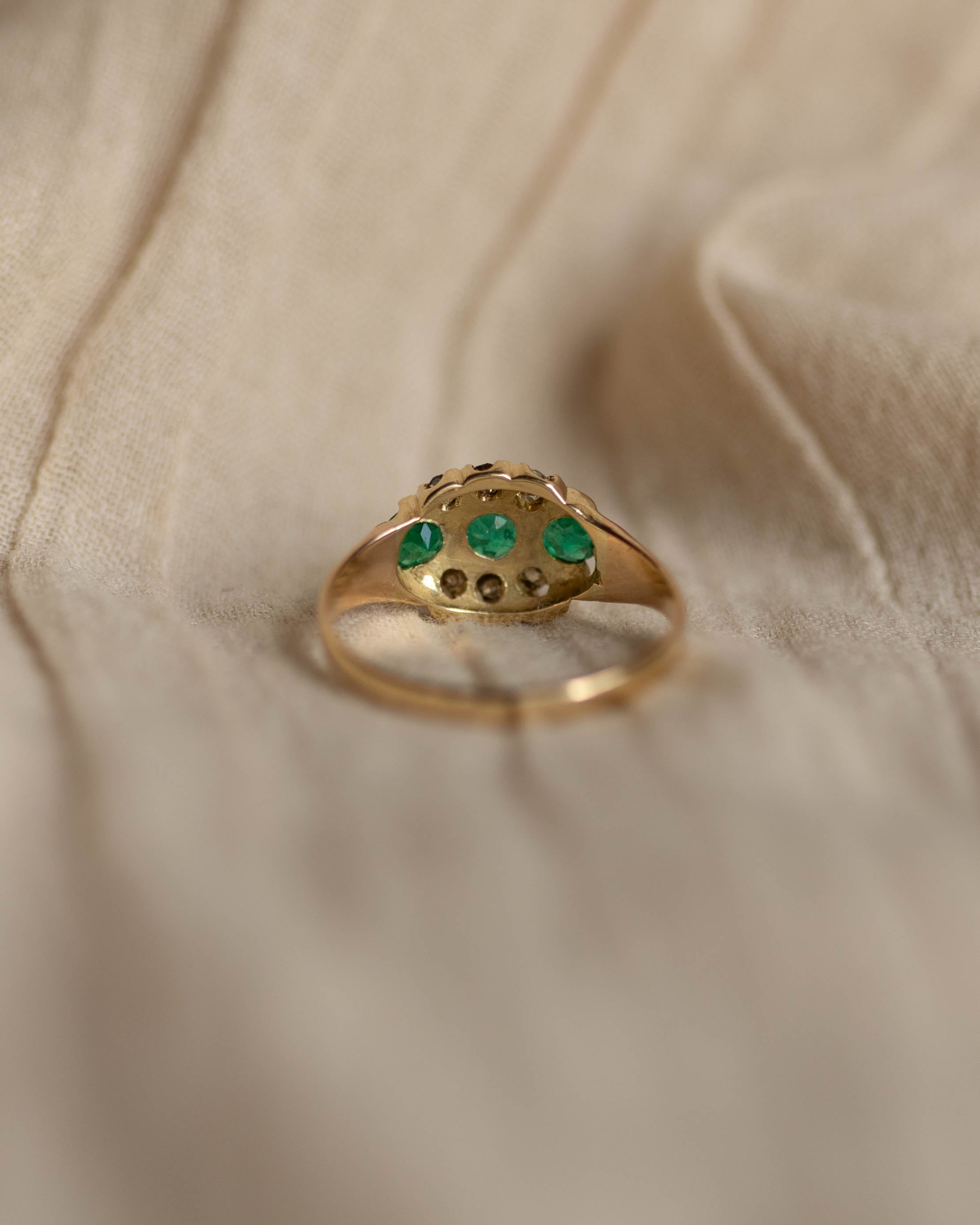 Antonia Antique 18ct Gold Emerald & Diamond Cluster Ring