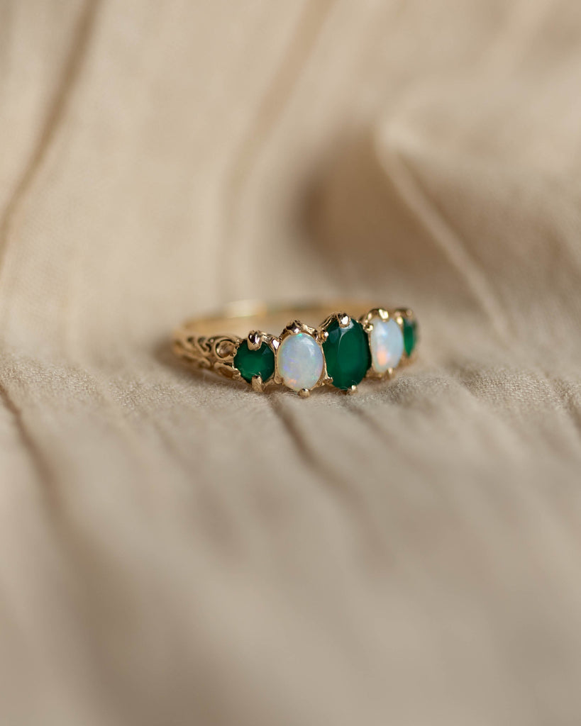 Juliana 1996 Vintage 9ct Gold Emerald & Opal Five Stone Ring