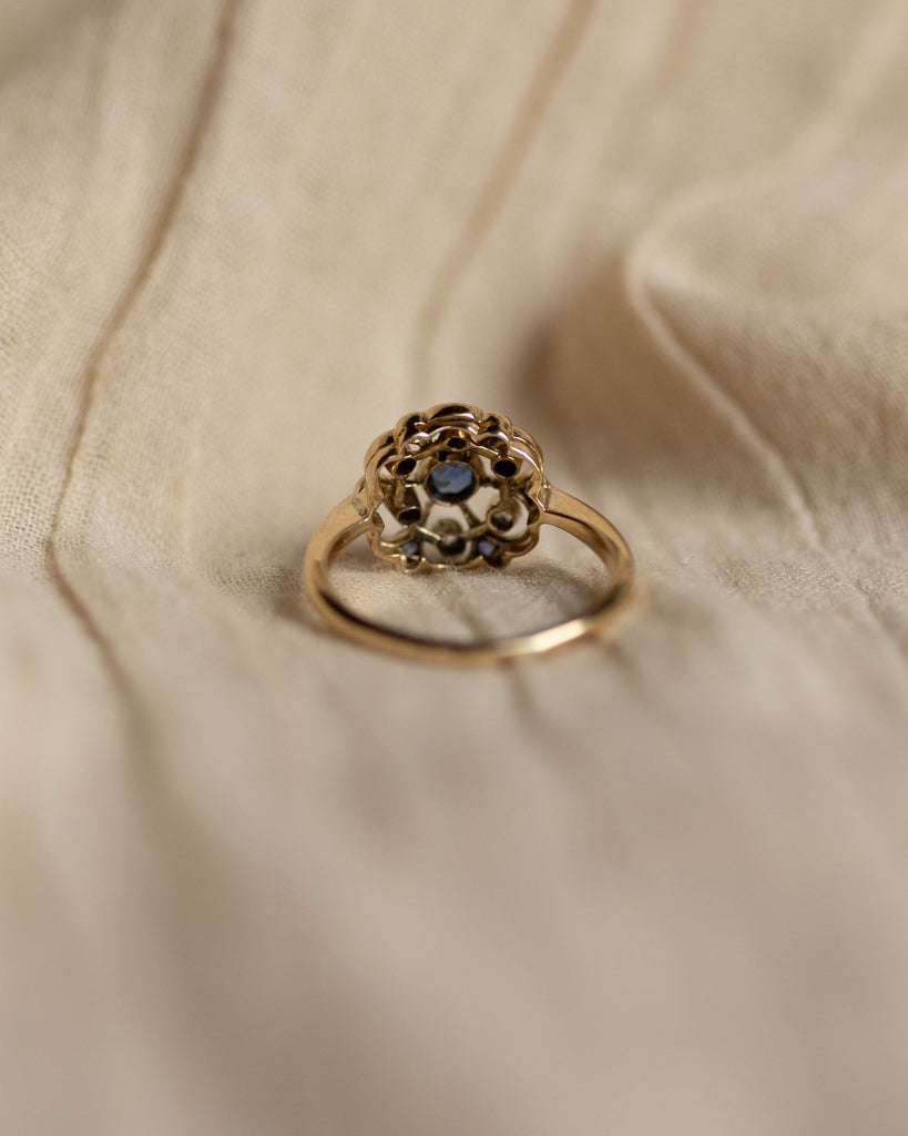 Prudence Antique 18ct Gold Sapphire & Diamond Cluster Ring