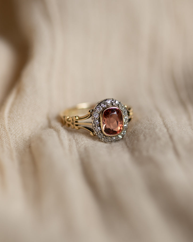 Anneliese Antique Edwardian 18ct Gold Tourmaline & Diamond Cluster Ring