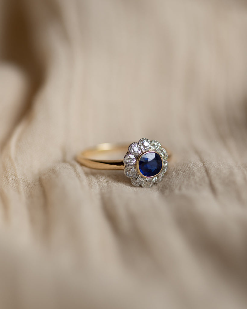 Marguerite Antique Edwardian 18ct Gold Sapphire & Diamond Cluster Ring