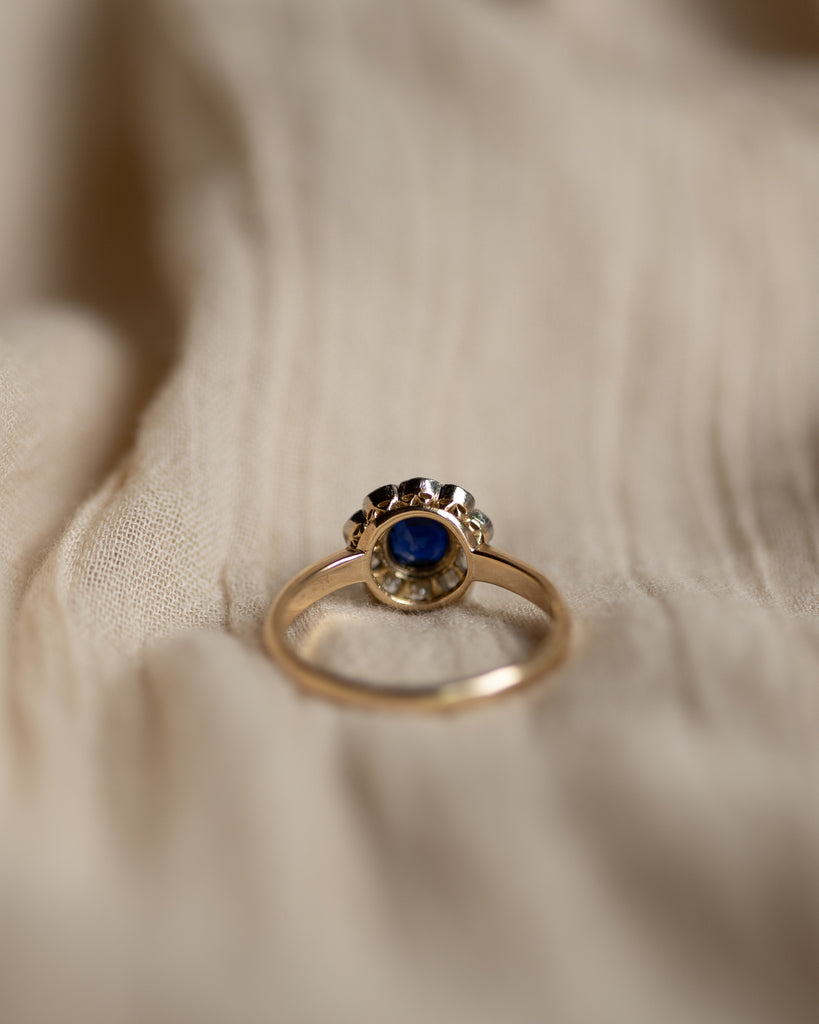 Marguerite Antique Edwardian 18ct Gold Sapphire & Diamond Cluster Ring