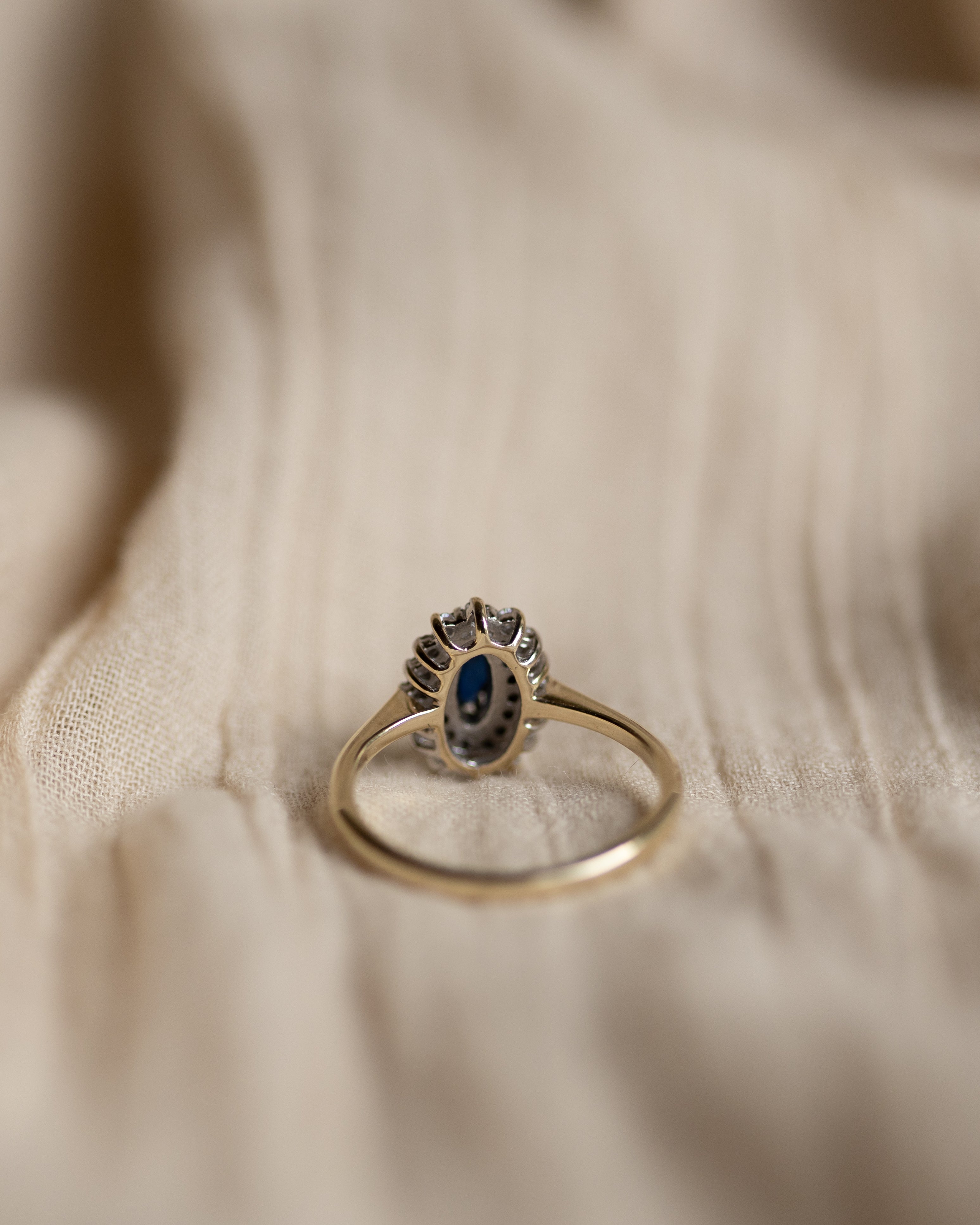 Cosima 1989 Vintage 9ct Gold Sapphire & Diamond Marquise Cluster Ring
