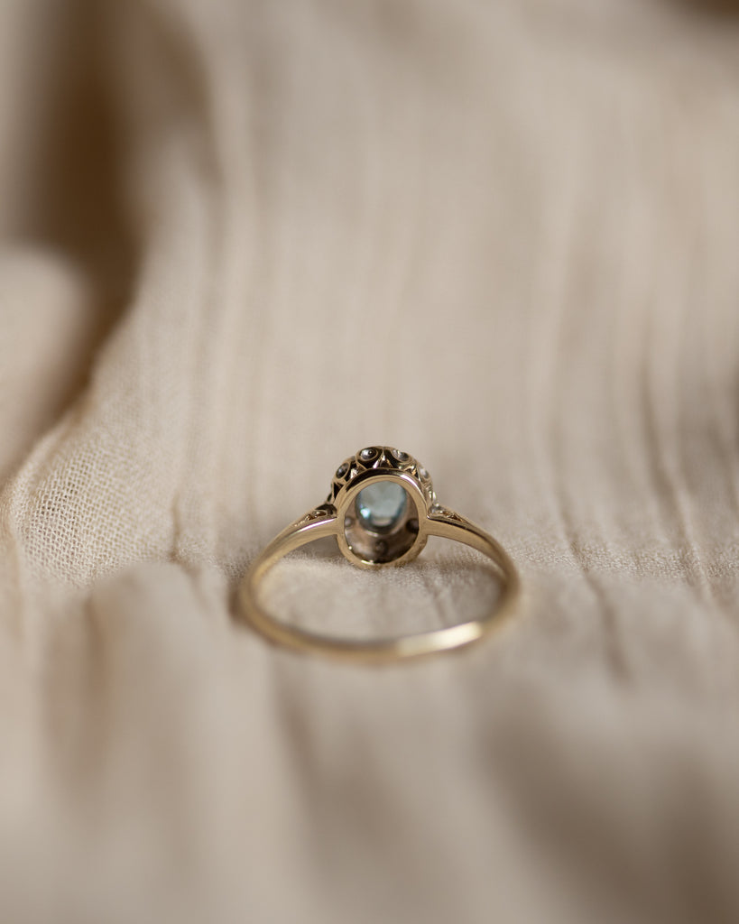 Isabeau 1989 Vintage 9ct Gold Blue Topaz & Diamond Cluster Ring