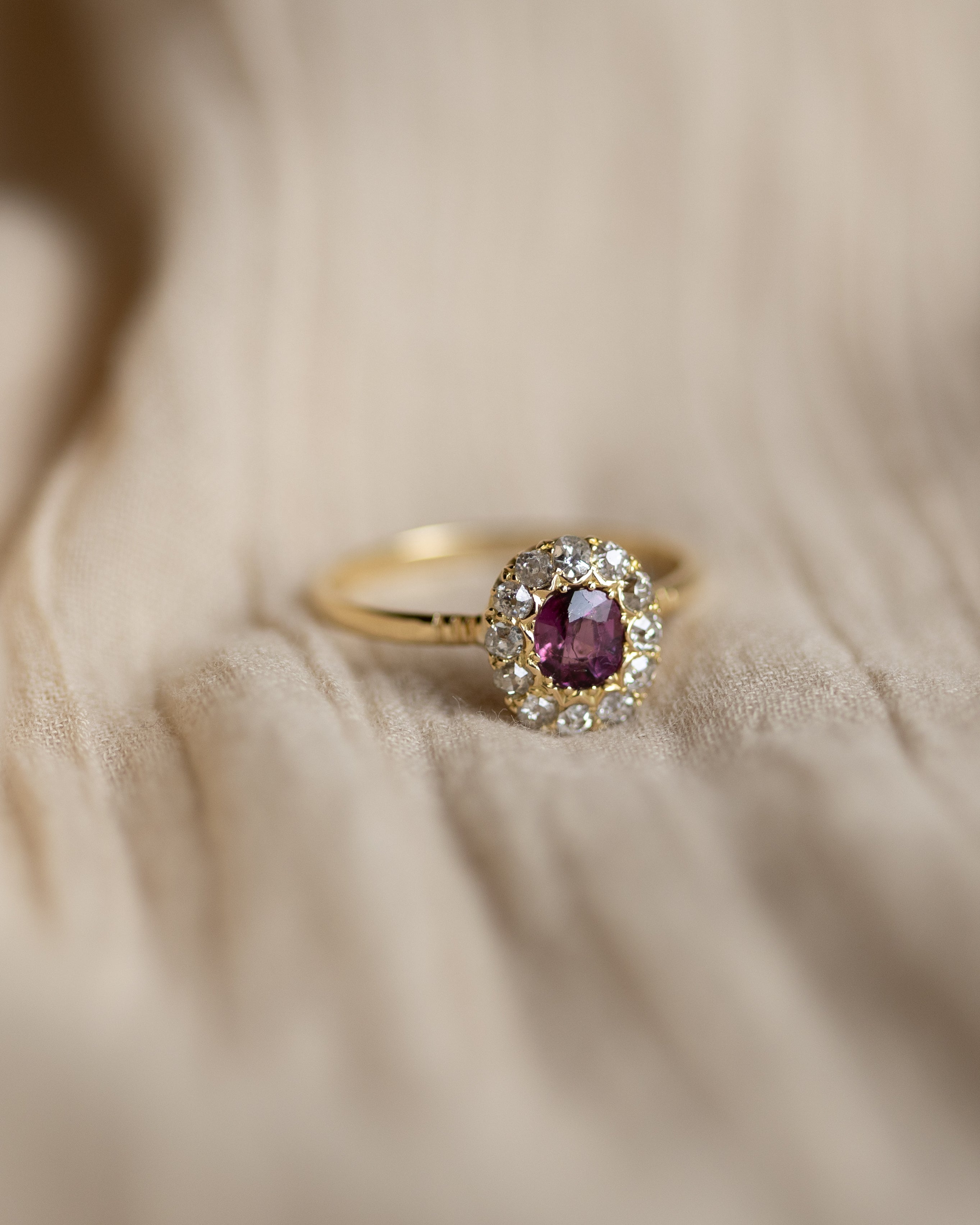 Aubrey Antique 18ct Gold Ruby & Diamond Cluster Ring