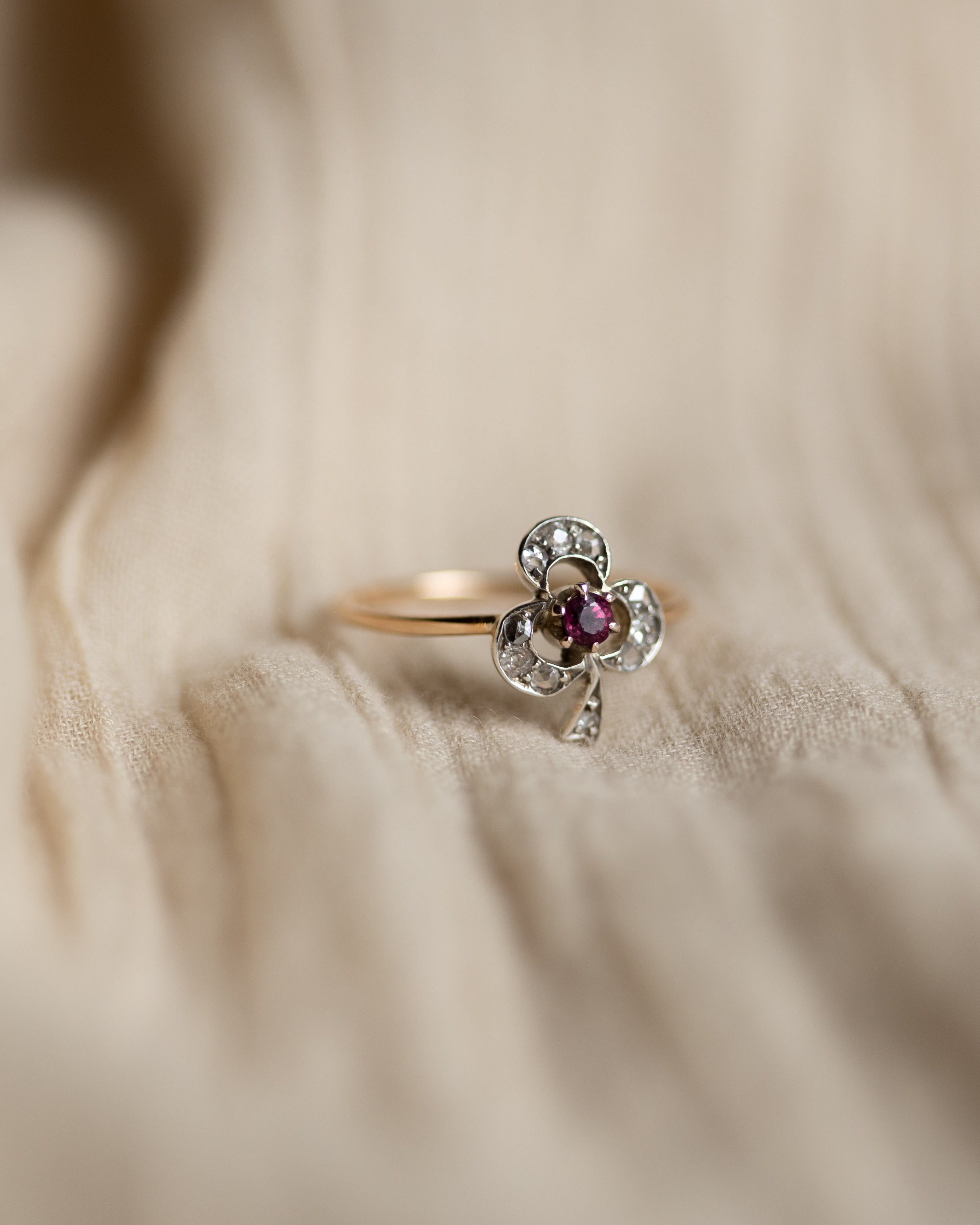 Enid Antique 18ct Gold Ruby & Diamond Clover Ring