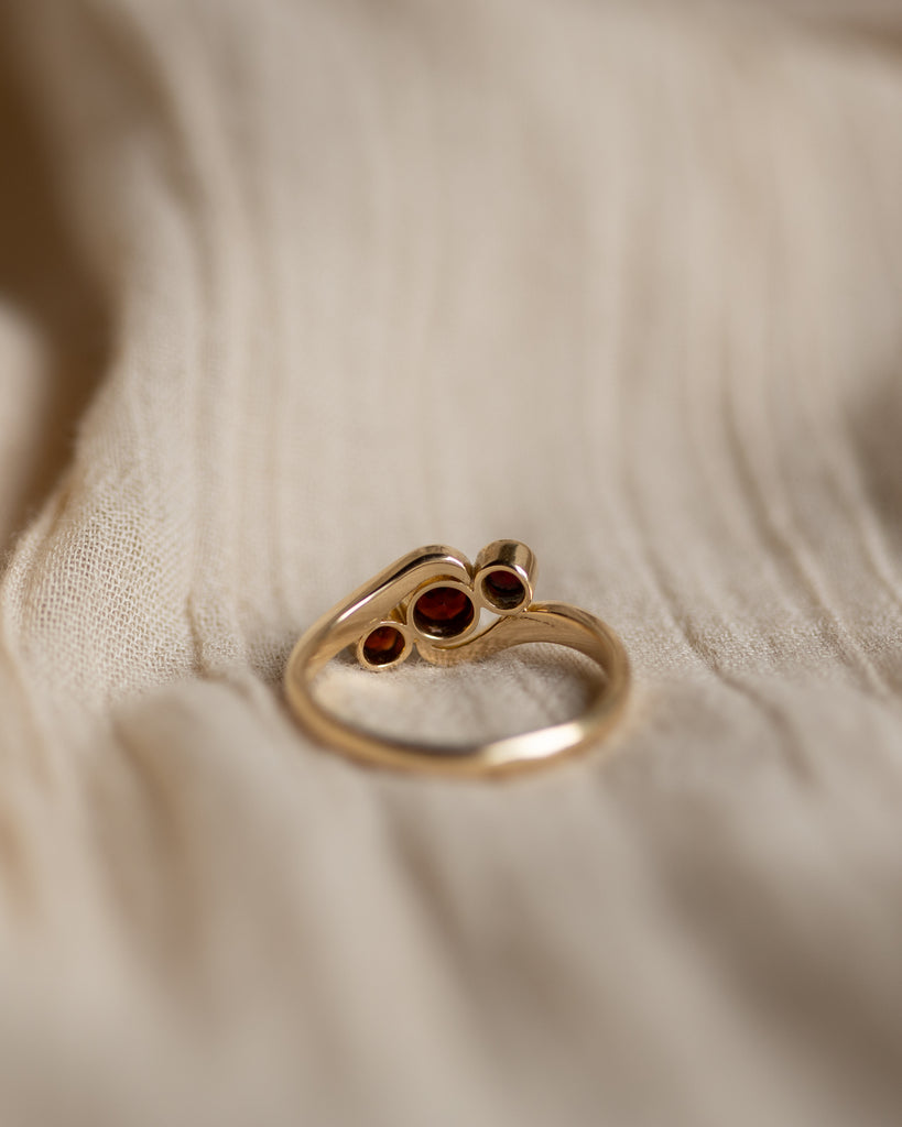 Bathsheba 1915 Antique 18ct Gold Garnet Trilogy Ring