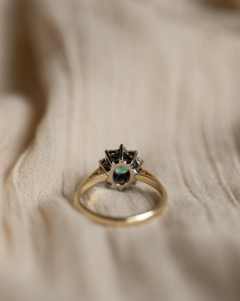 Prudence 1979 Vintage 18ct Gold Emerald & Diamond Cluster Ring