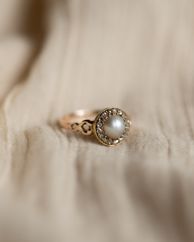 Lisette Antique 18ct Gold Pearl & Diamond Cluster Ring