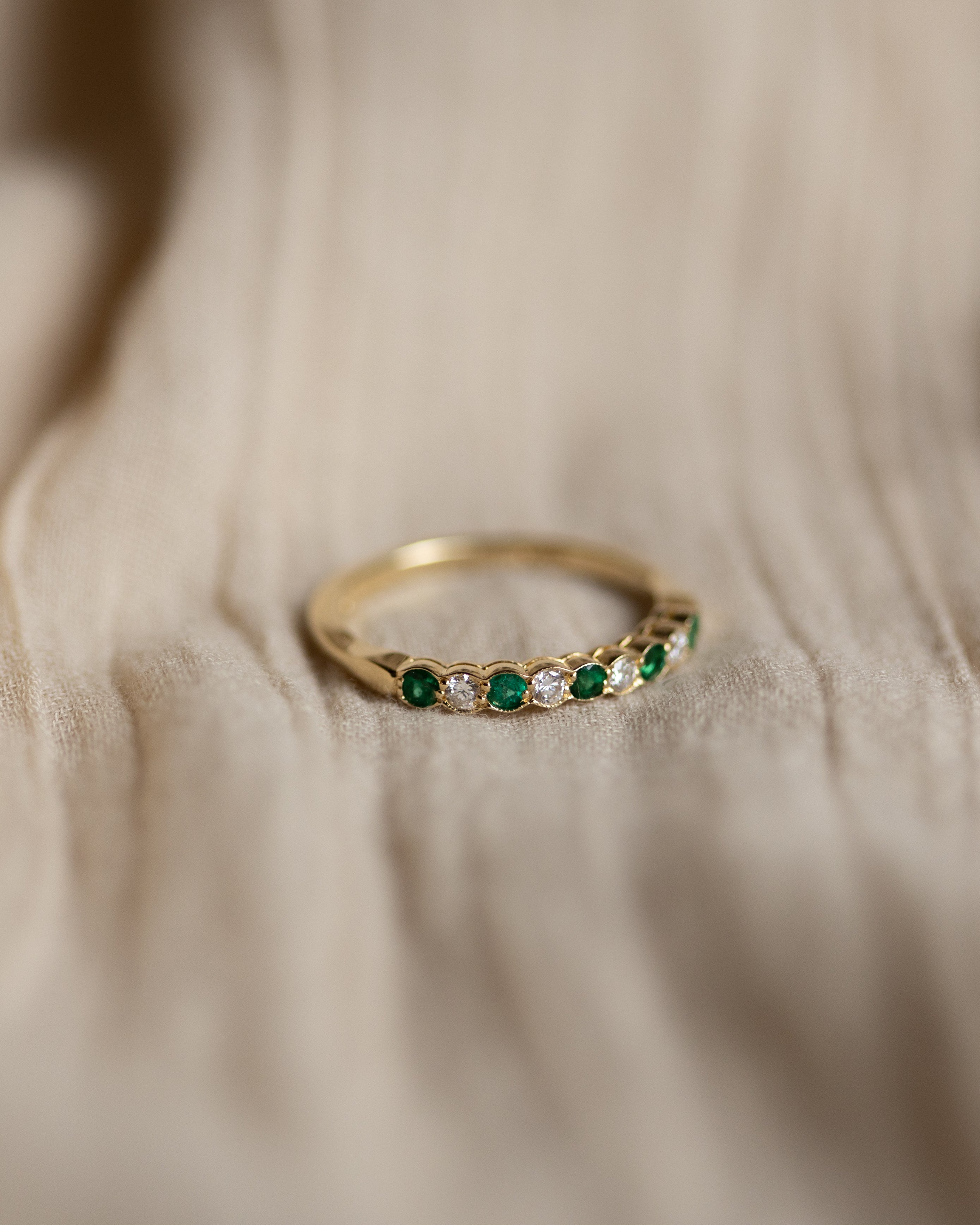 Louisa 1988 Vintage 18ct Gold Emerald & Diamond Half Eternity Ring