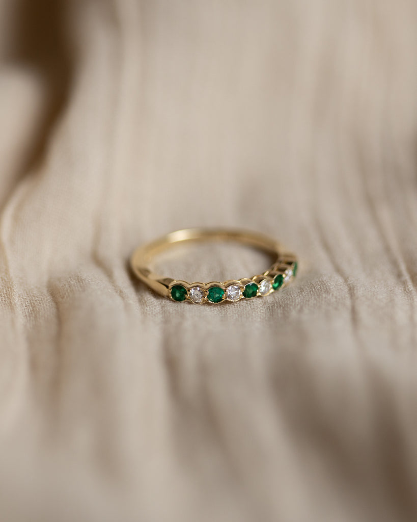 Louisa 1988 Vintage 18ct Gold Emerald & Diamond Half Eternity Ring