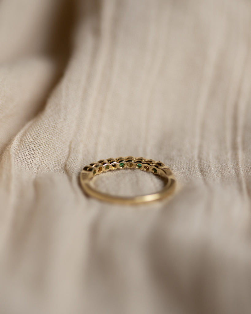 Louisa 1988 Vintage 18ct Gold Emerald & Diamond Half Eternity Ring