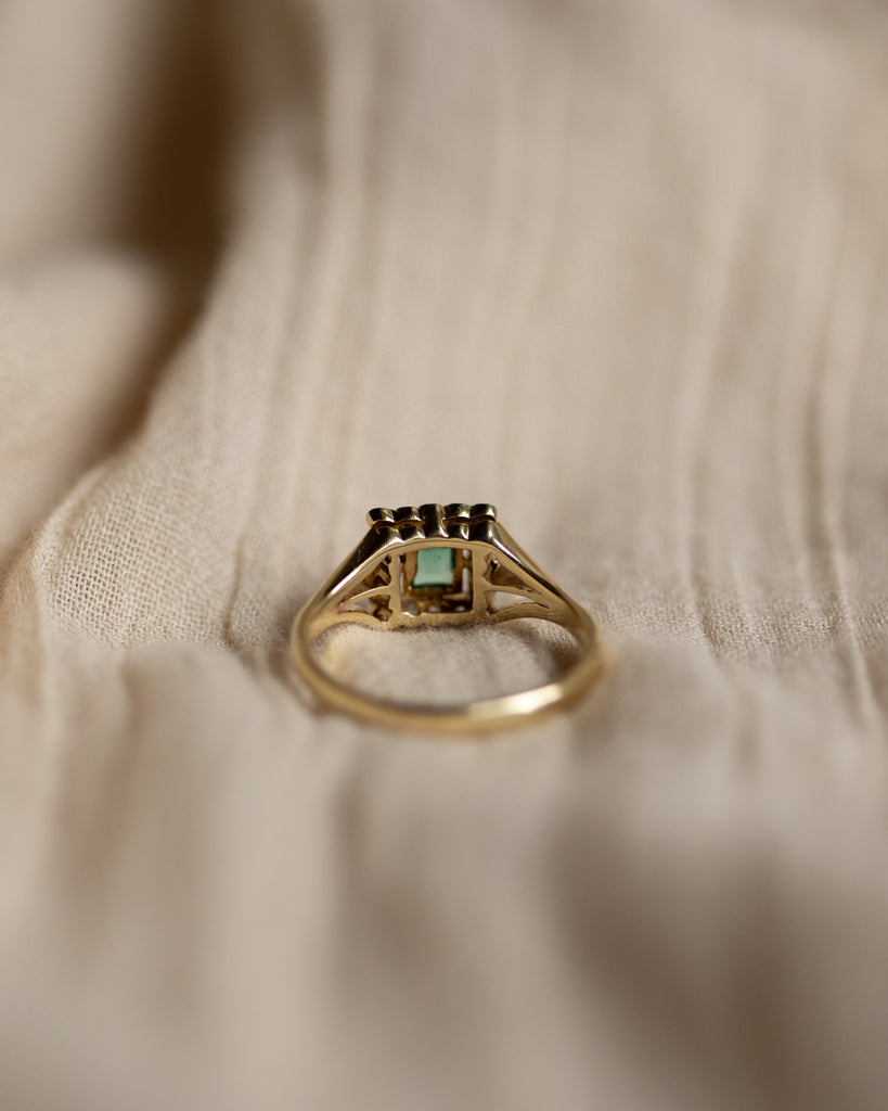 Sidonie Vintage Art Deco 18ct Gold Emerald & Diamond Cluster Ring