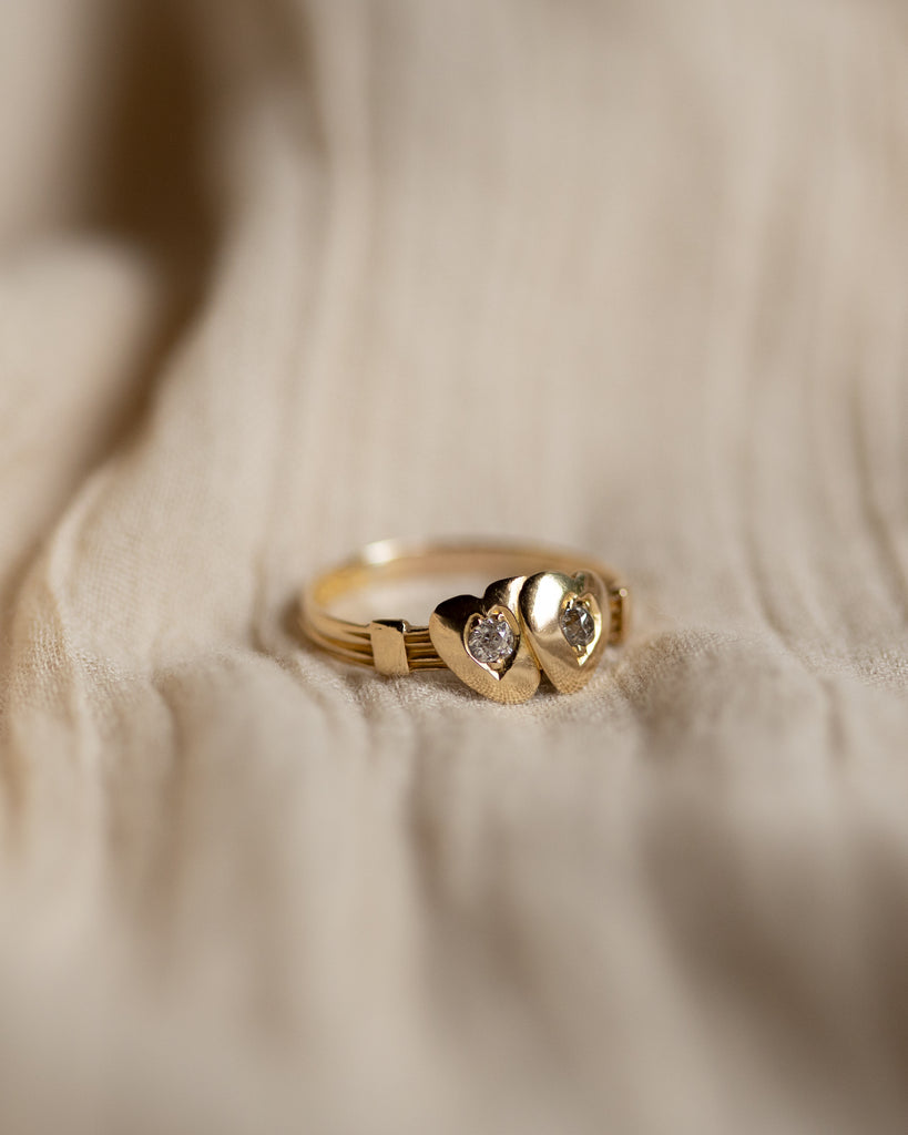 Clothilde 1894 Antique 18ct Gold Diamond Two Hearts Ring