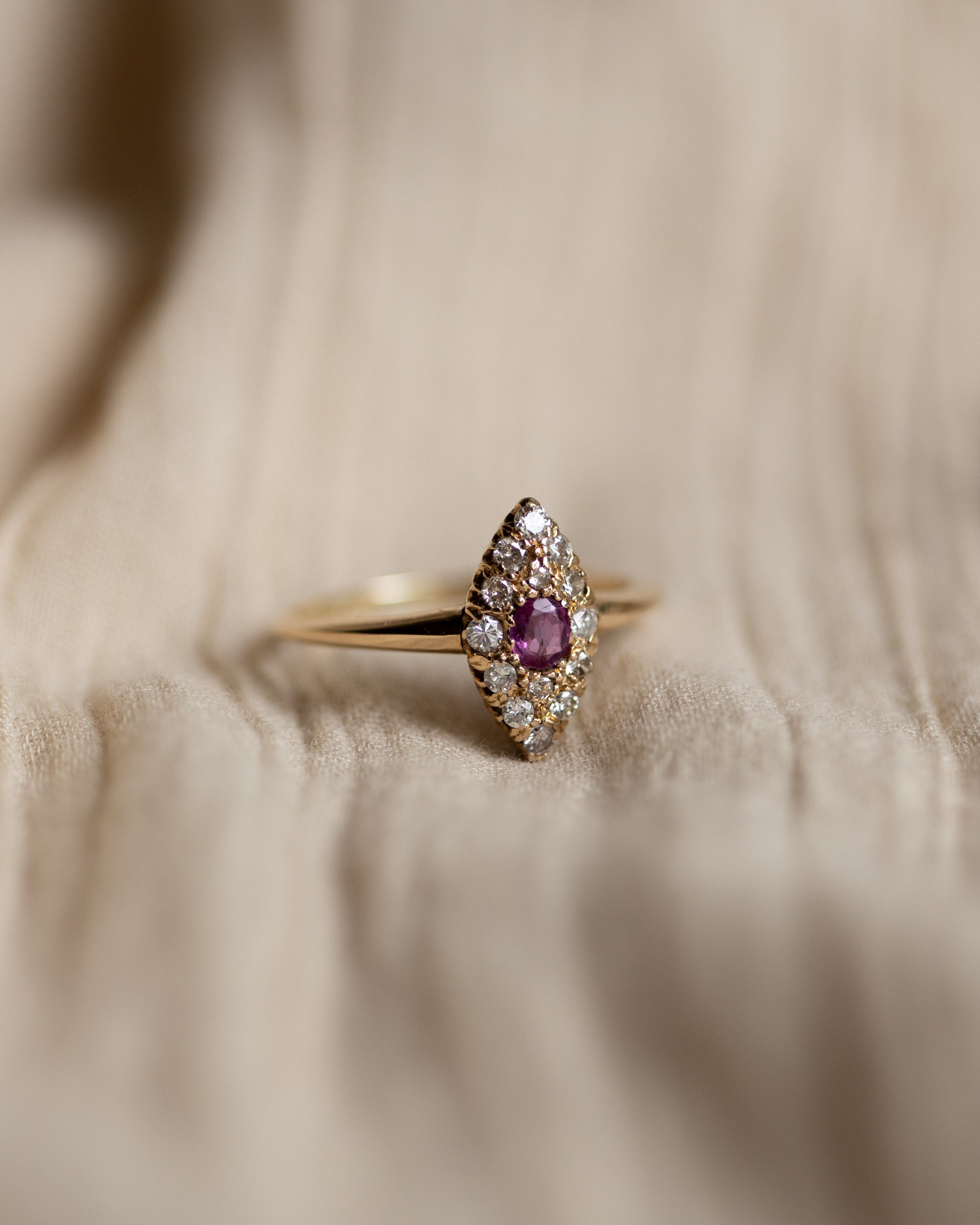Marcella Antique 18ct Gold Ruby & Diamond Marquise Cluster Ring