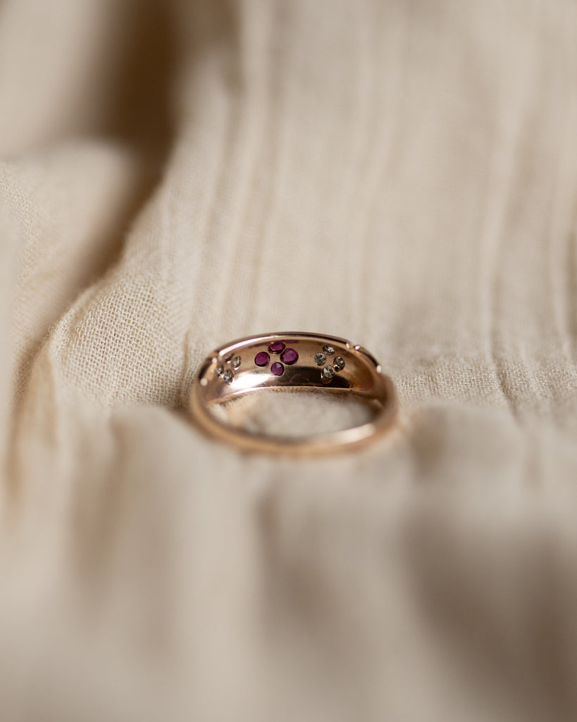 Effie 1990 Vintage 9ct Gold Ruby & Diamond Rubover Band Ring