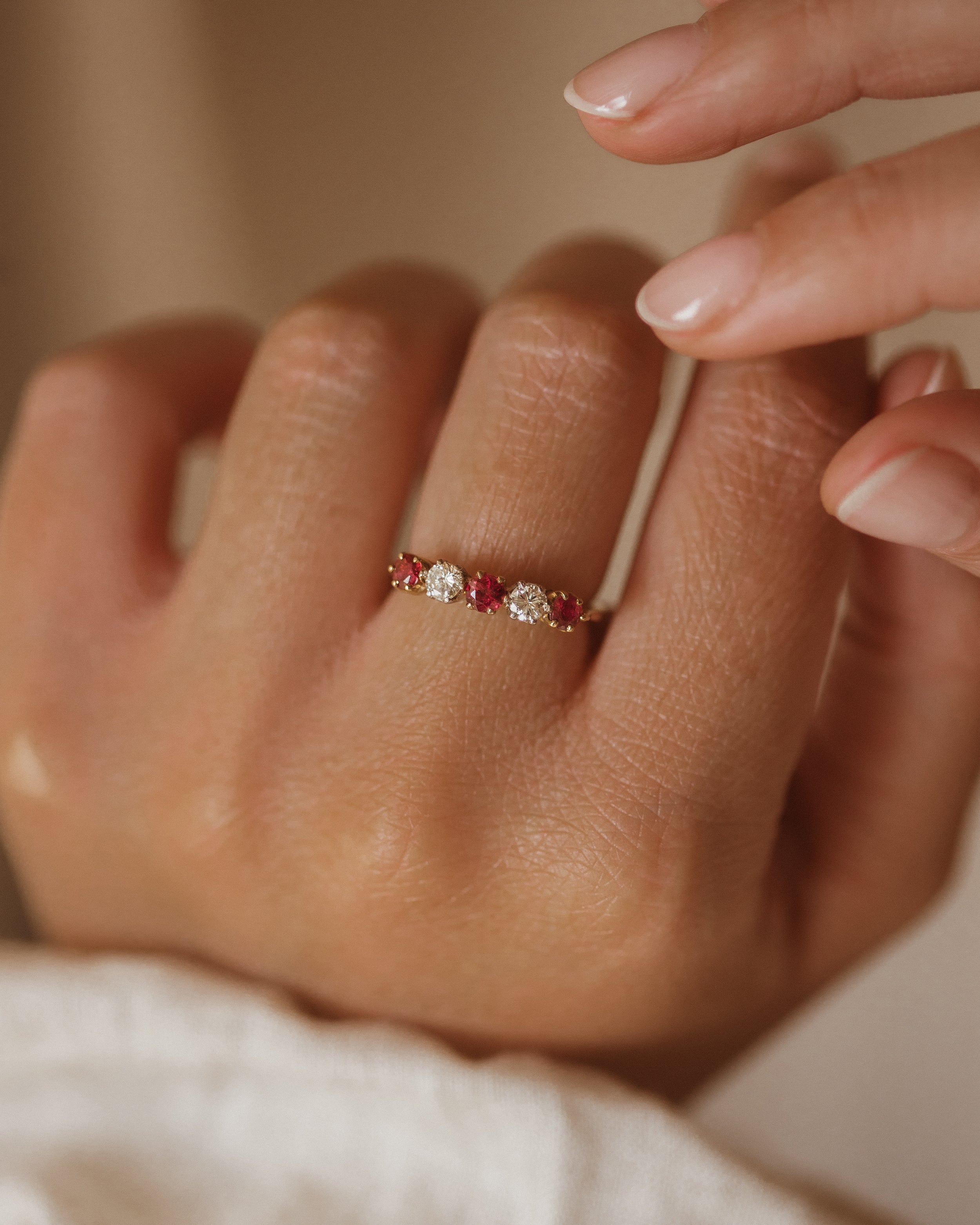 Agnes Vintage 18ct Gold Ruby & Diamond Five Stone Ring