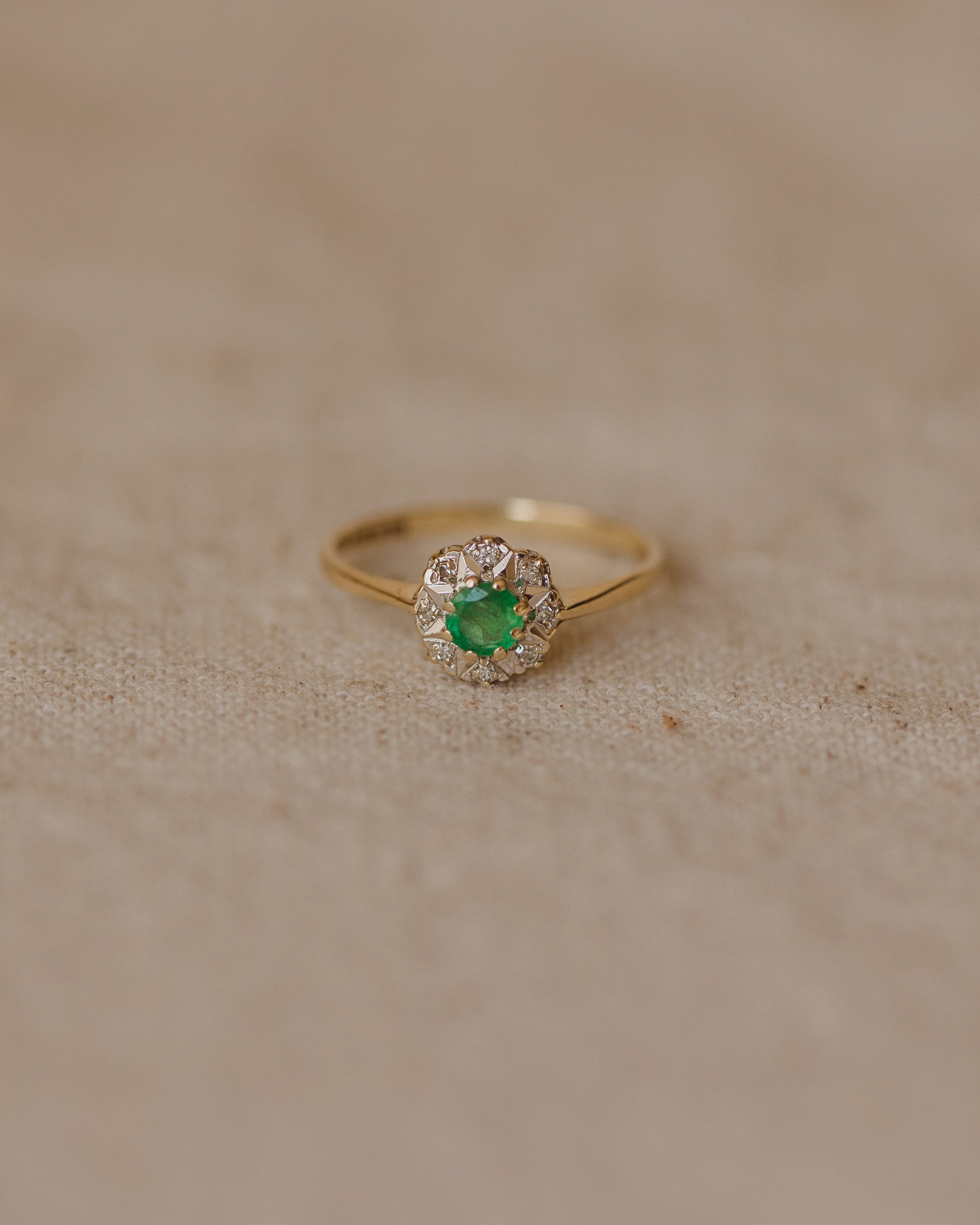 Image of Marilou 1986 9ct Gold Emerald & Diamond Cluster Ring