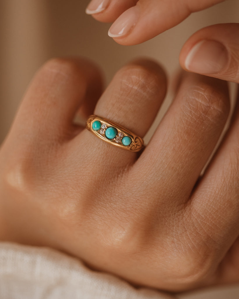 Winifred 1812 Antique 18ct Gold Turquoise & Diamond Ring
