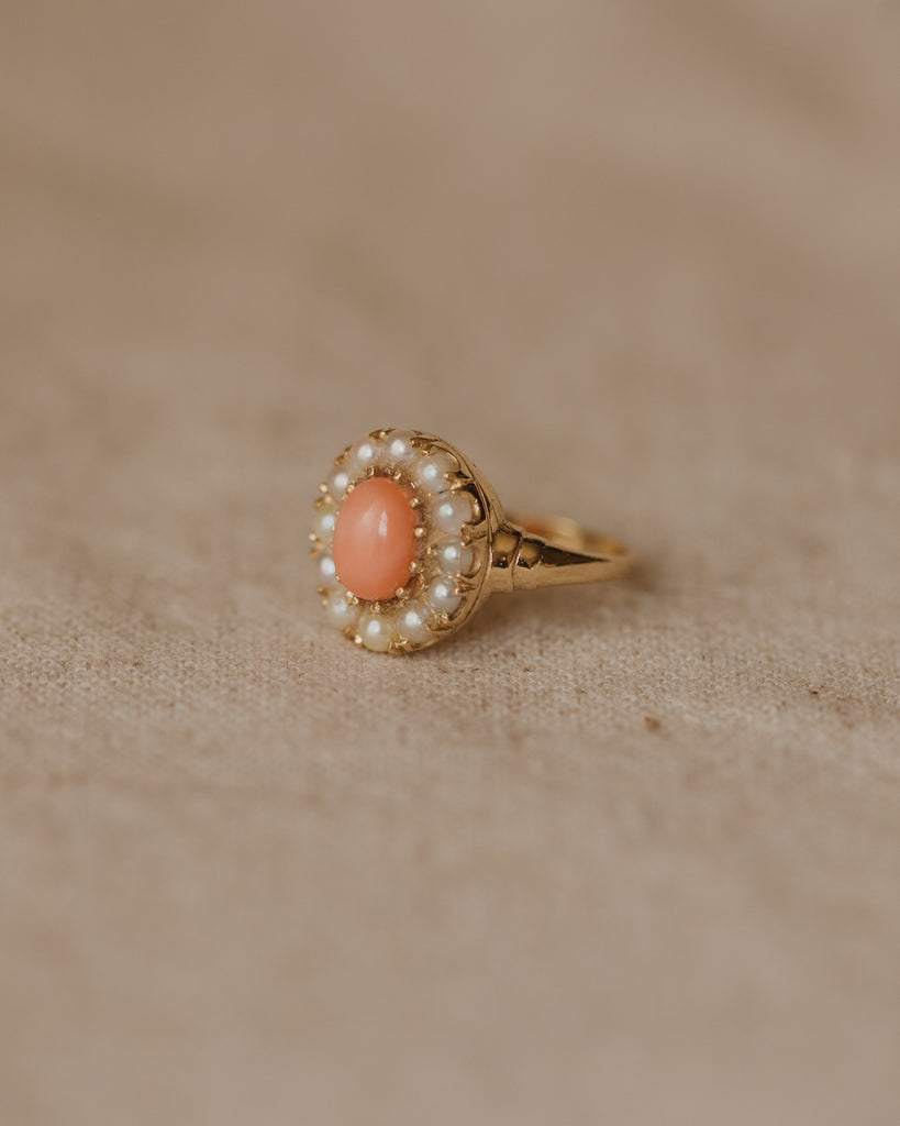 Blythe 1964 9ct Gold Coral & Pearl Cluster Ring