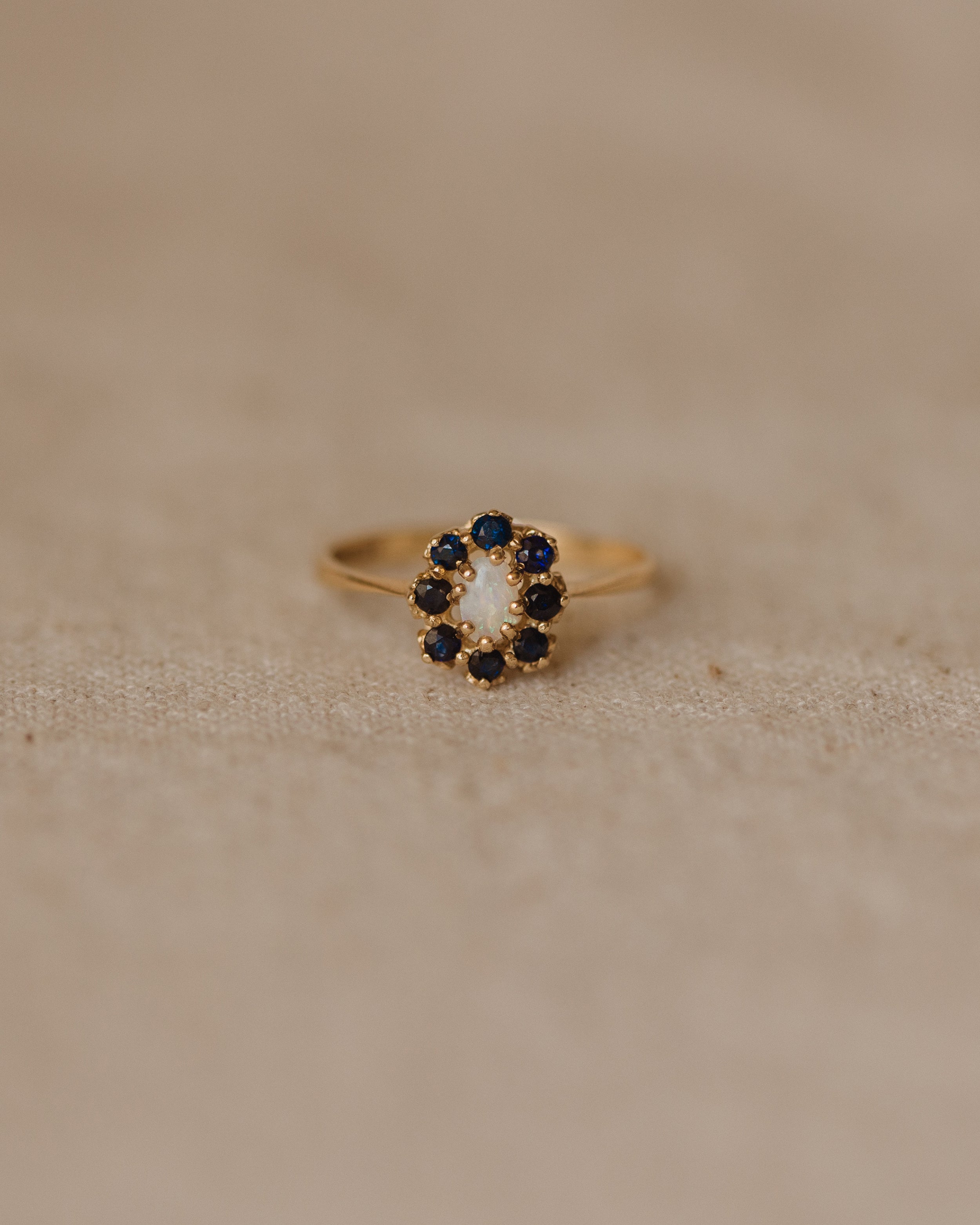 Polly 1985 9ct Gold Sapphire & Opal Cluster Ring