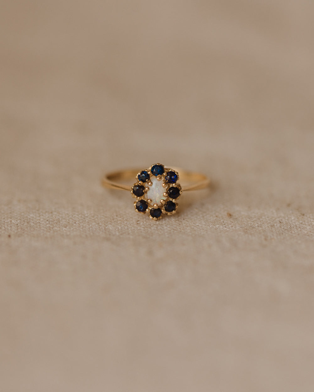 Polly 1985 9ct Gold Sapphire & Opal Cluster Ring