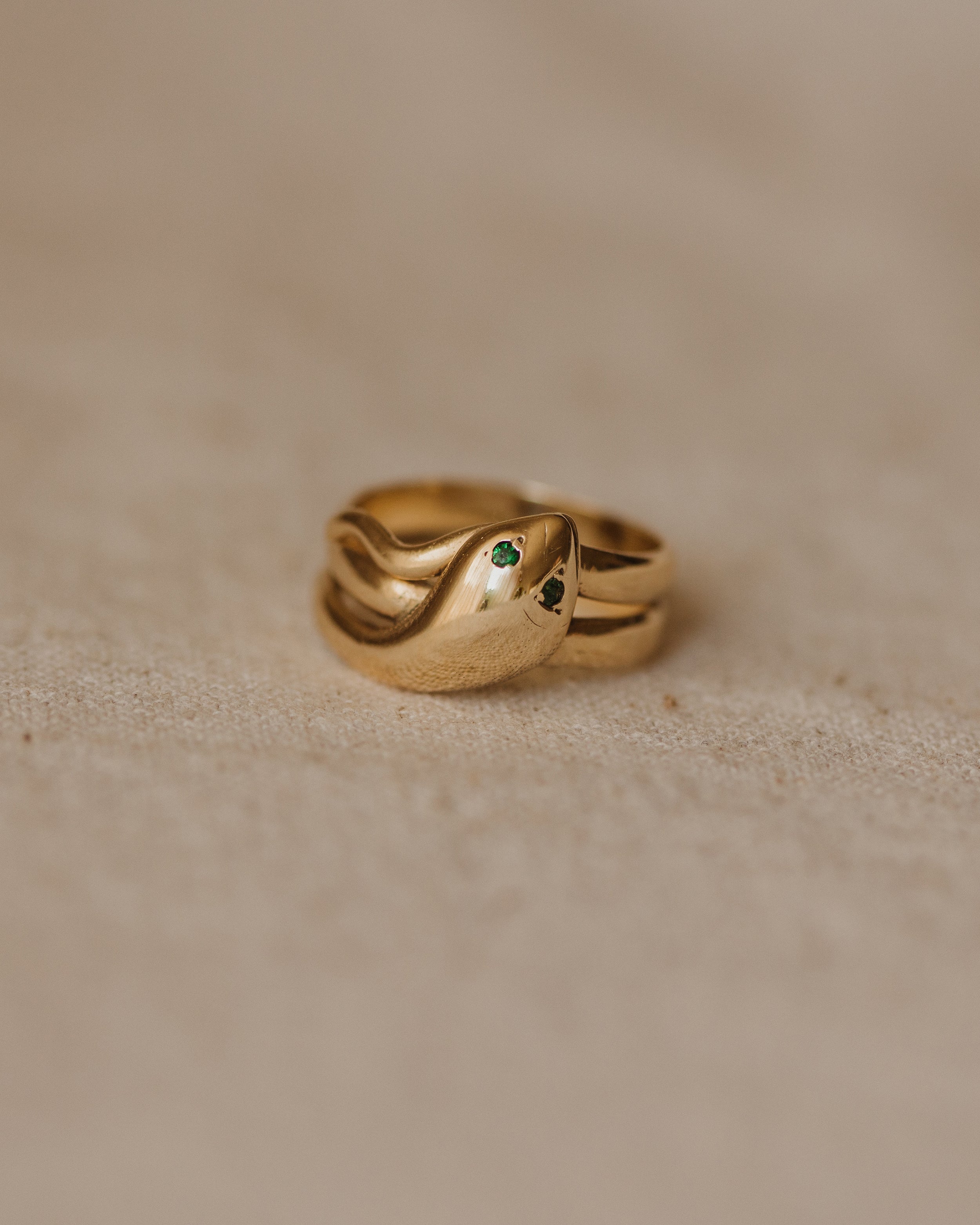 Image of Zadie 1963 9ct Gold Emerald Snake Ring