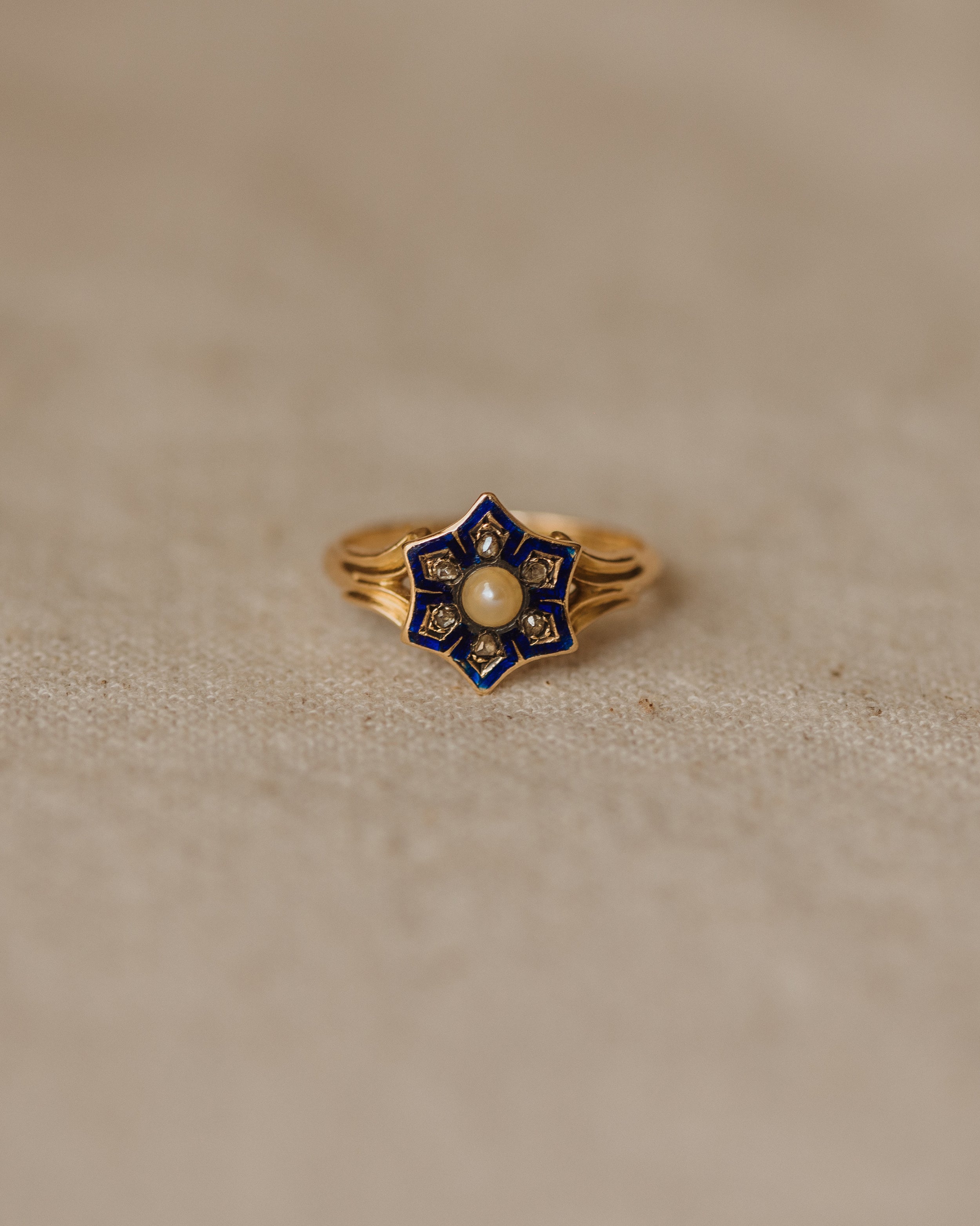 Margot 1864 Victorian 18ct Gold Enamel, Pearl & Diamond Star Ring
