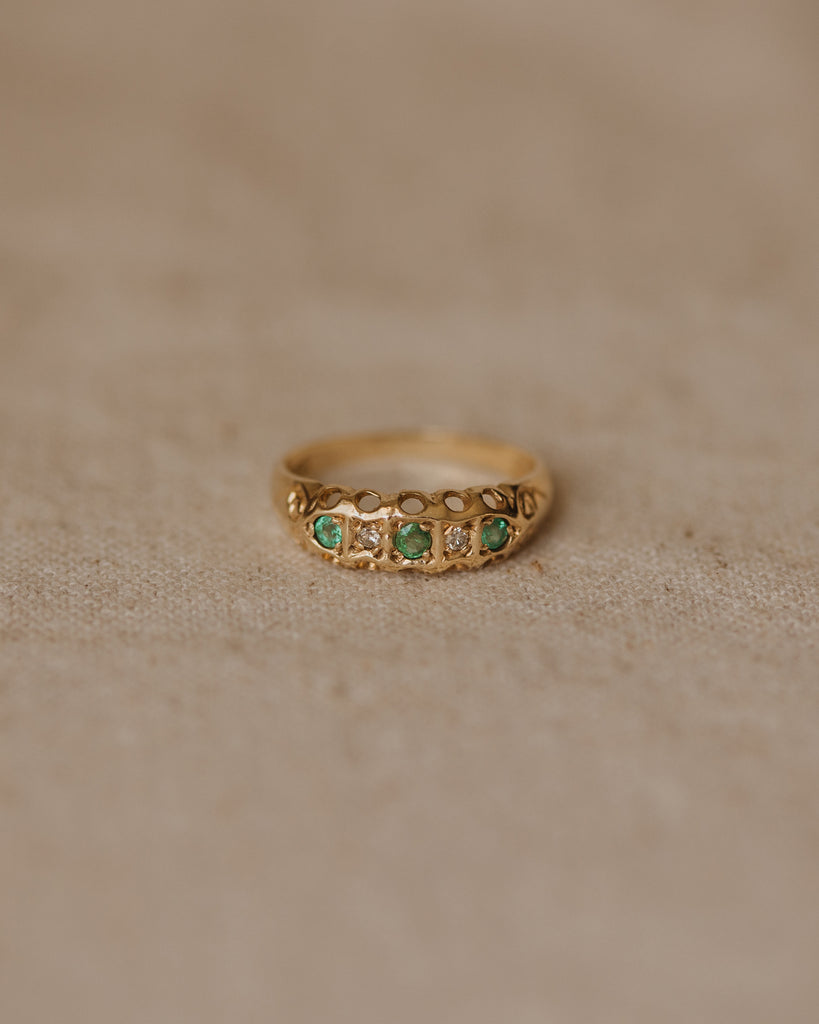 Roma 1976 9ct Gold Emerald & Diamond Ring