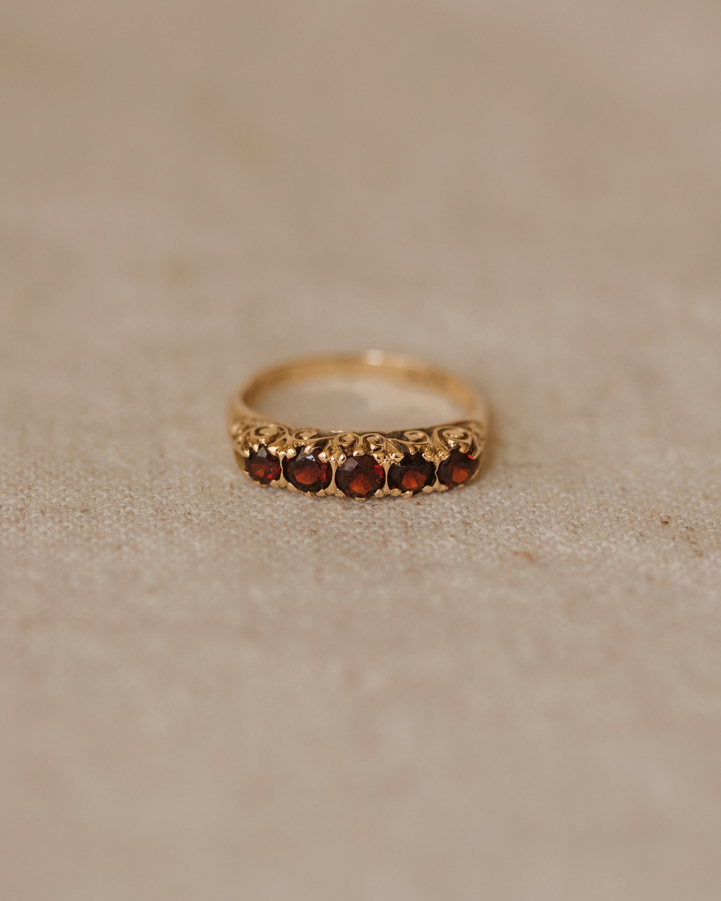 Image of Genevieve Vintage 9ct Gold Garnet Five Stone Ring