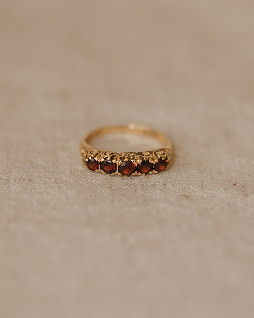 Genevieve Vintage 9ct Gold Garnet Five Stone Ring