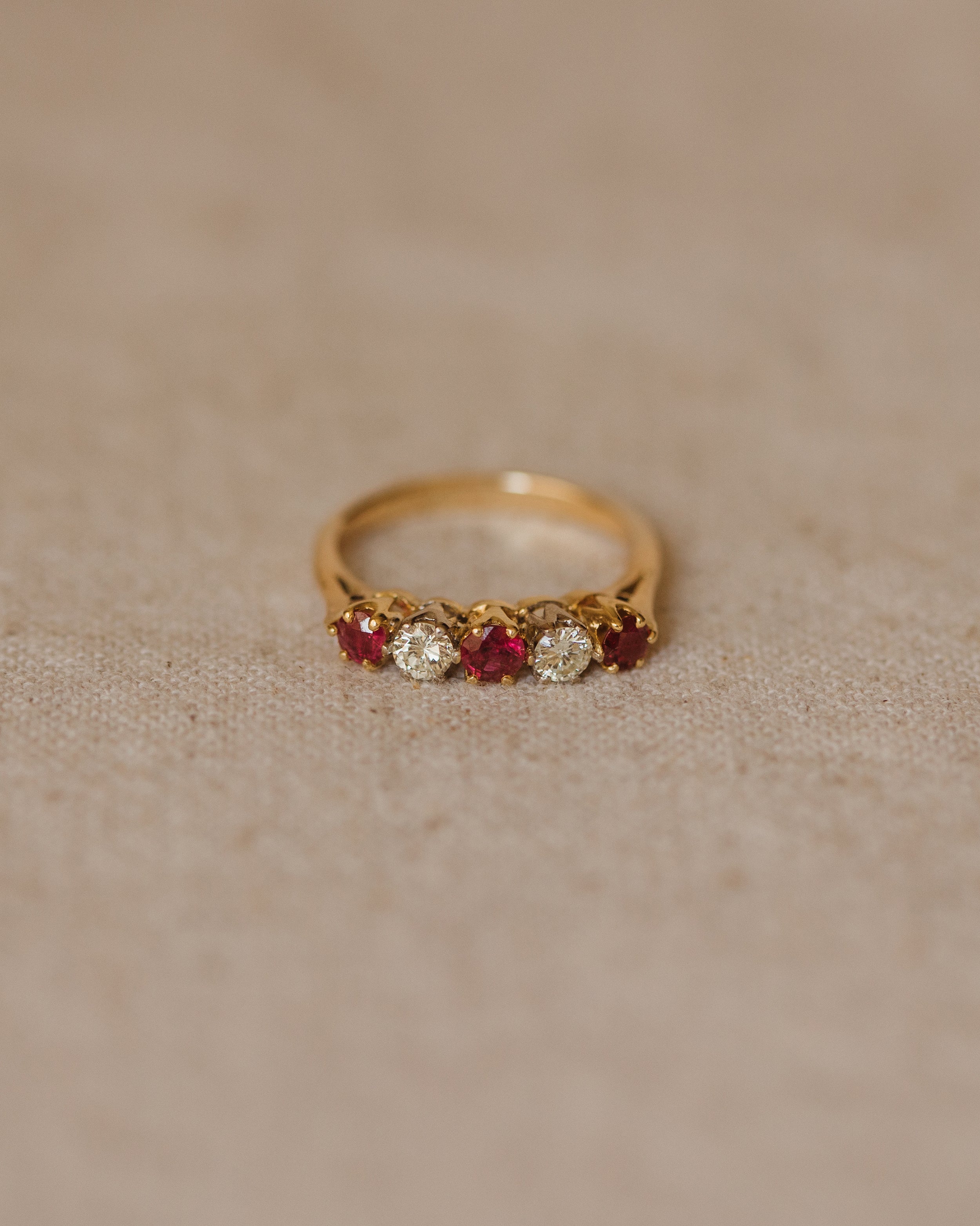 Image of Agnes Vintage 18ct Gold Ruby & Diamond Five Stone Ring