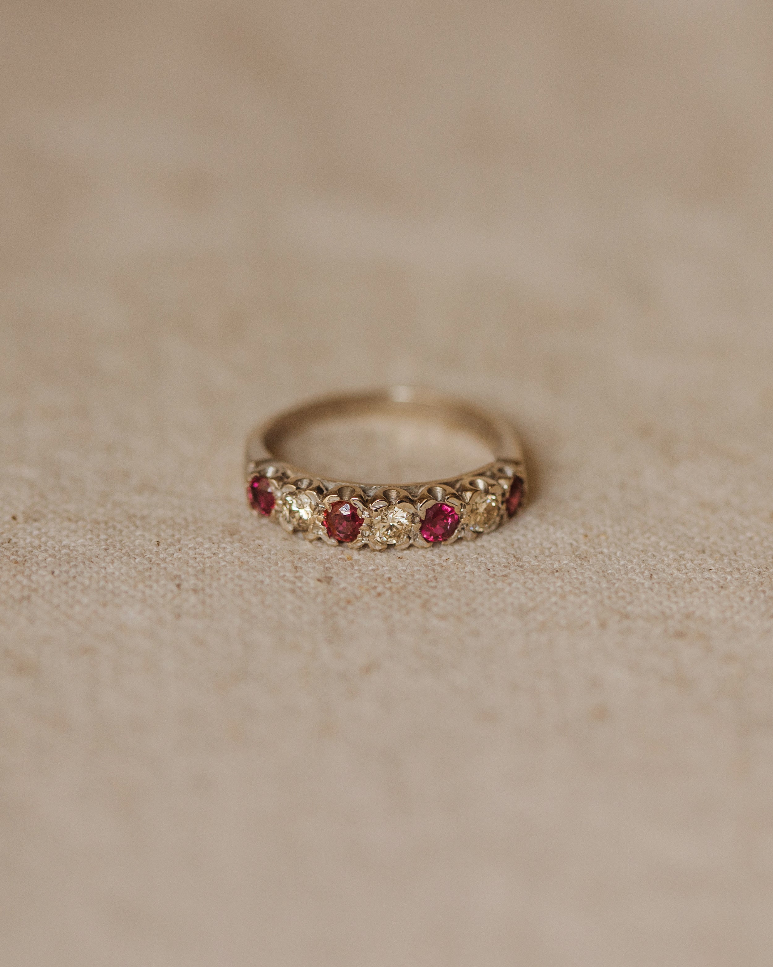 Josie 1982 18ct White Gold Ruby & Diamond Half Eternity Ring