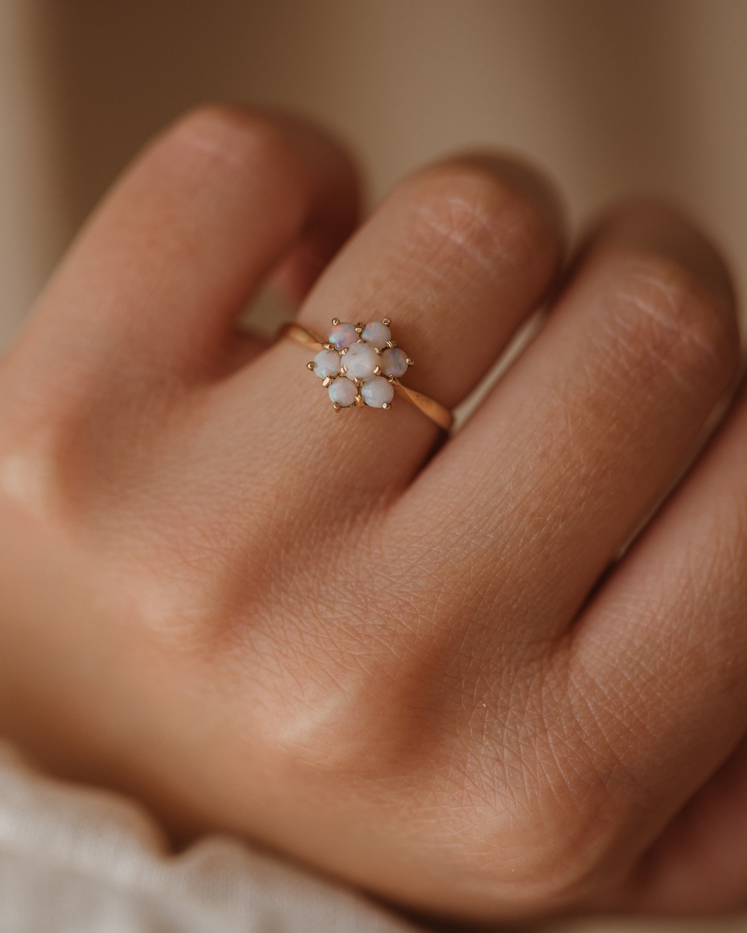 Image of Juliet 1973 9ct Gold Opal Flower Cluster Ring