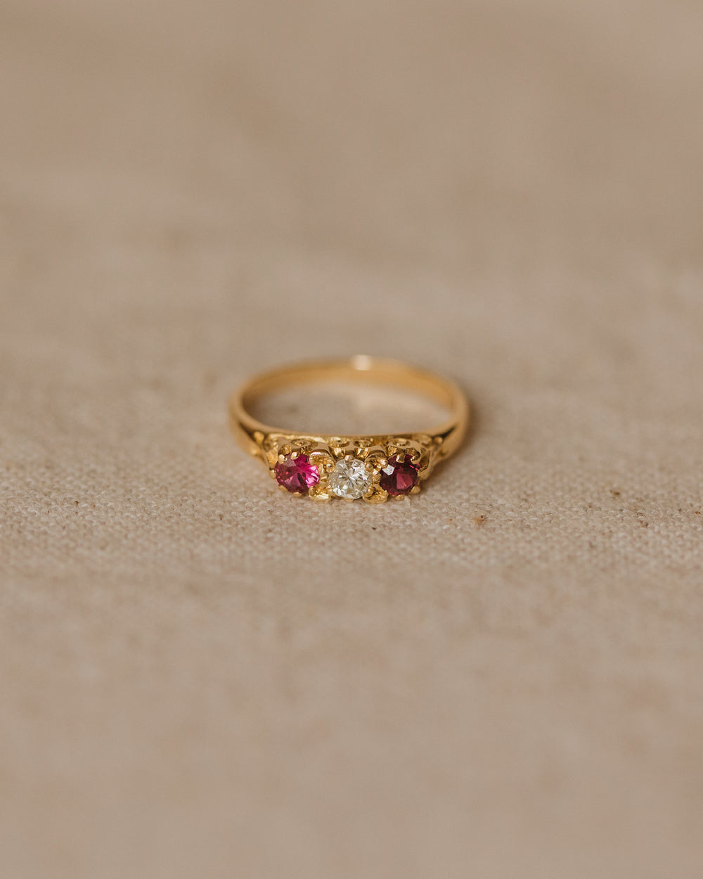 Hilda 1966 18ct Gold Ruby & Diamond Trilogy Ring